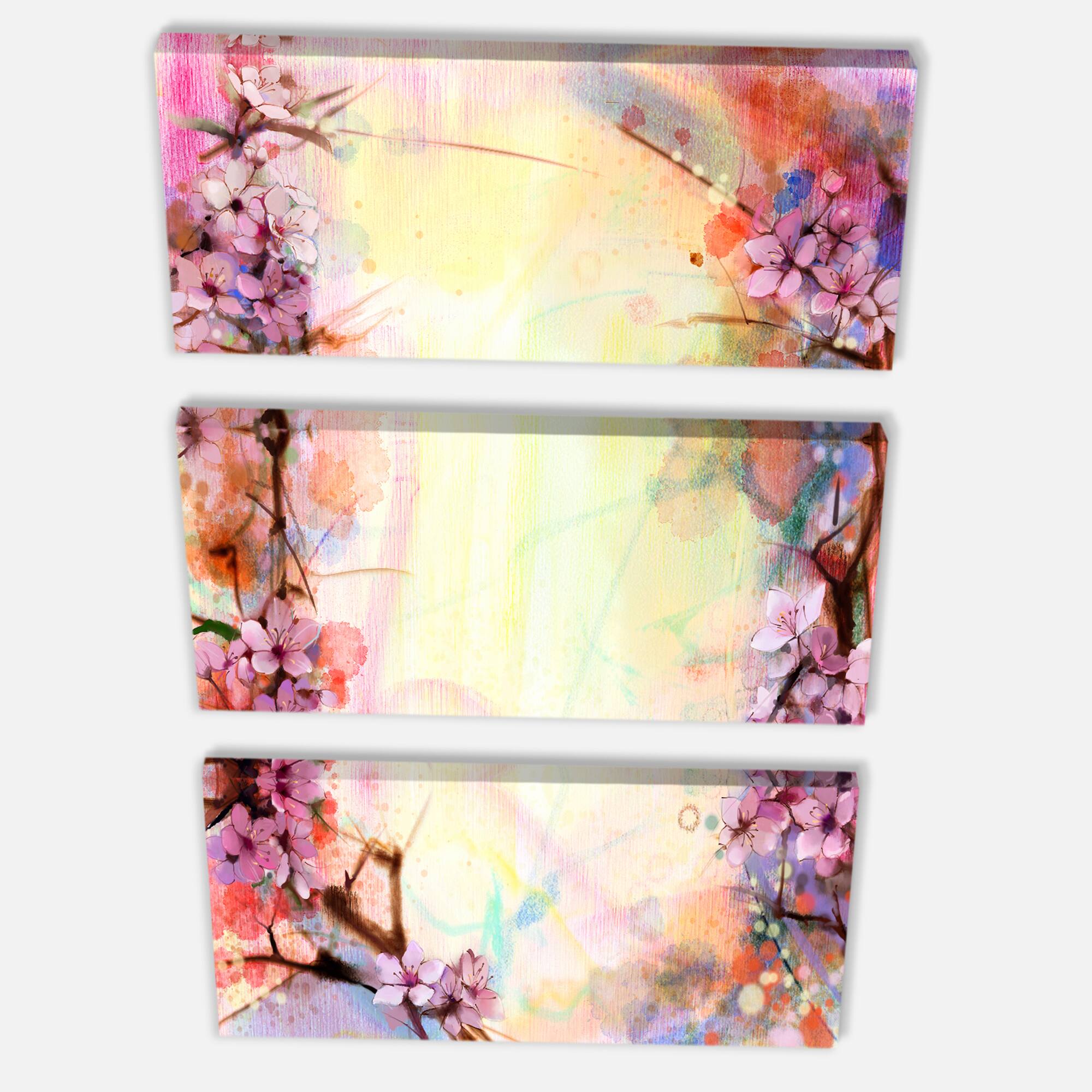Designart - Pink Sakura on Blurred Background - Floral Canvas Art Print
