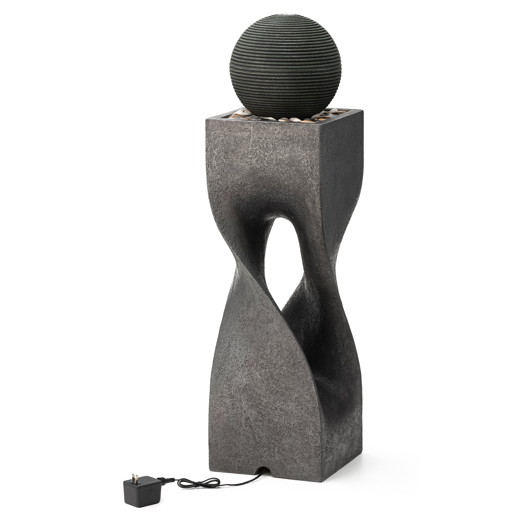 Glitzhome® 40.5" Oversized LED Geometric Pedestal & Sphere Outdoor Floor Fountain