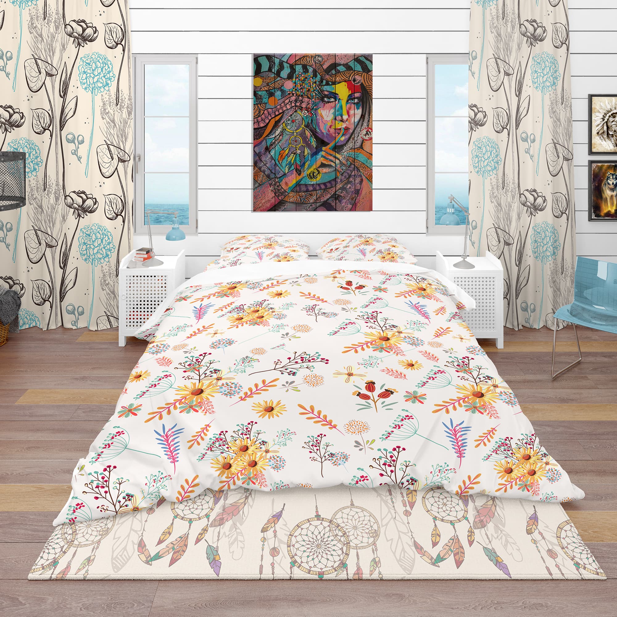 Designart &#x27;Floral Pretty Pattern with Colorful Pastel Flowers&#x27; Bohemian &#x26; Eclectic Bedding Set - Duvet Cover &#x26; Shams