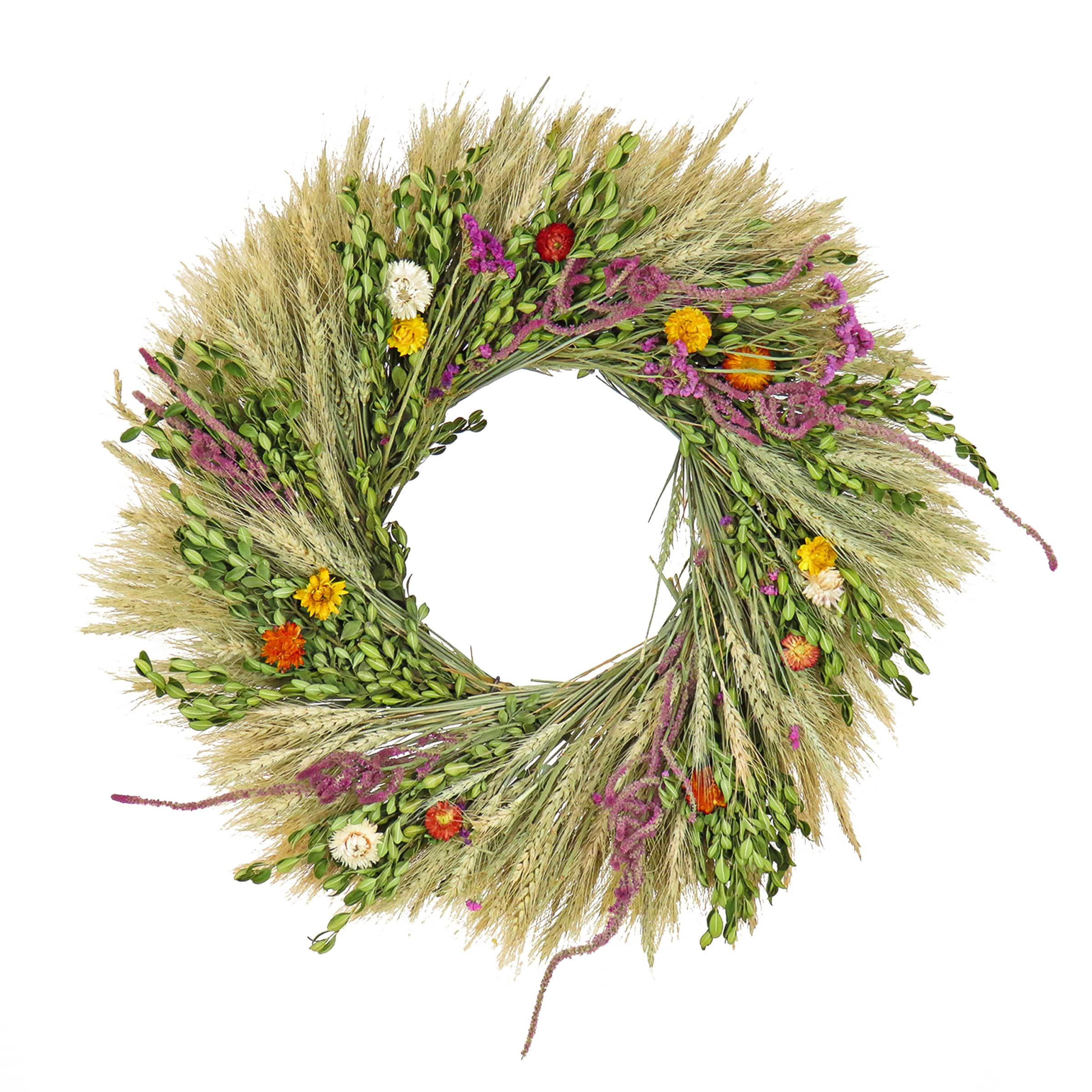 22&#x27;&#x27; Wheat and Straw Flowers Spring Wreath