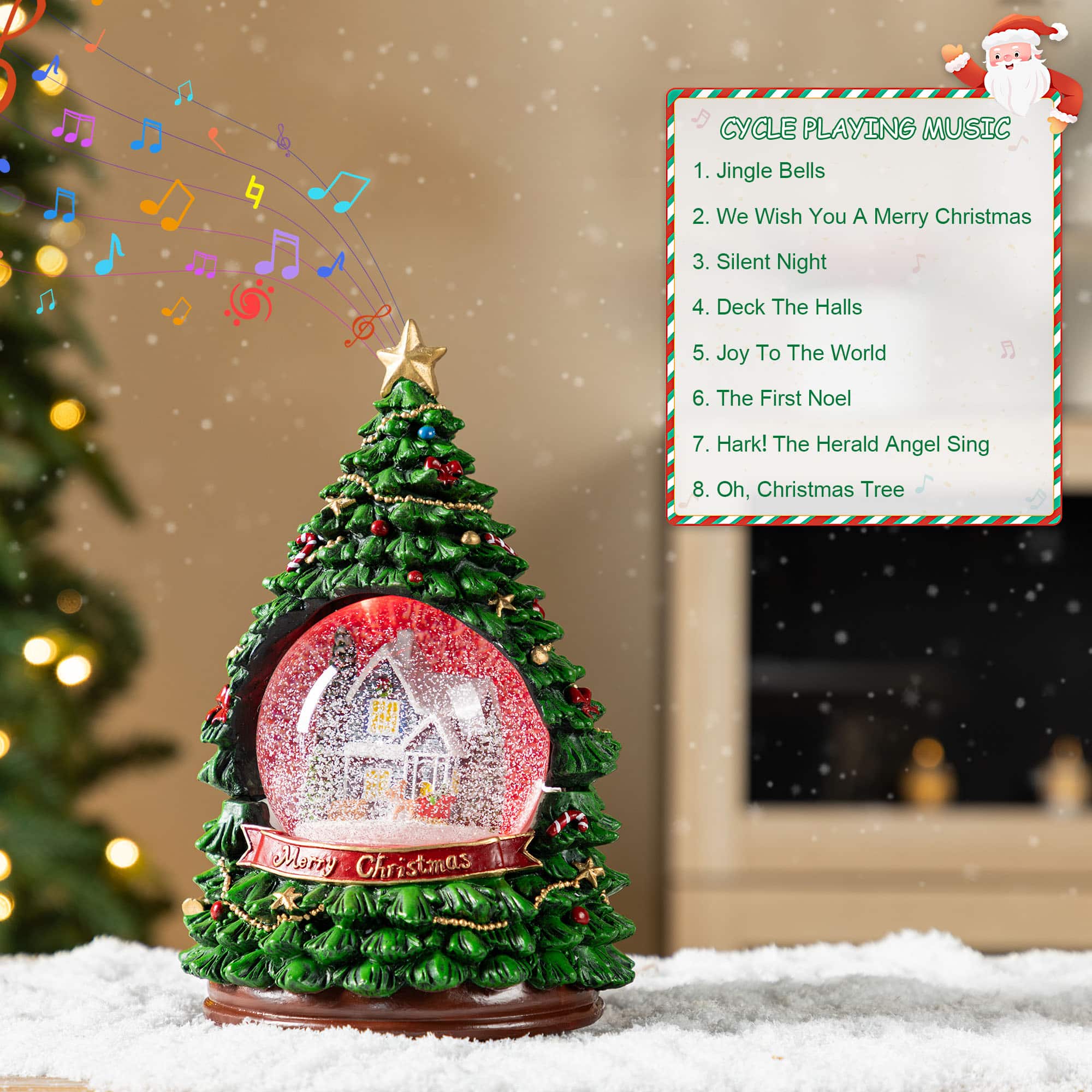 Glitzhome&#xAE; 100mm Christmas Resin Lighted Musical Snowflakes Christmas Tree Waterglobe