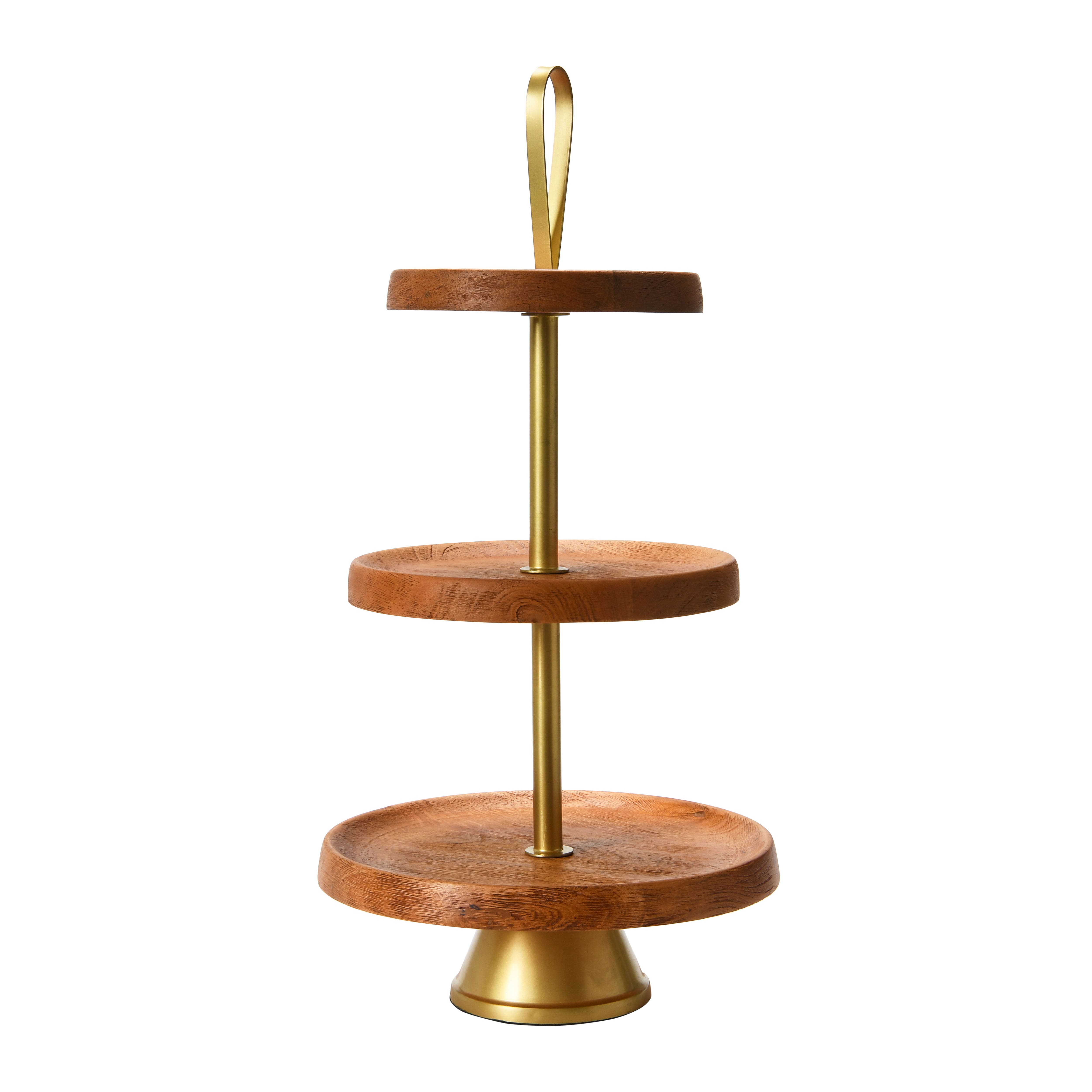 Hello Honey&#xAE; 21.5&#x22; Natural &#x26; Gold Elegant Modern 3-Tiered Tray