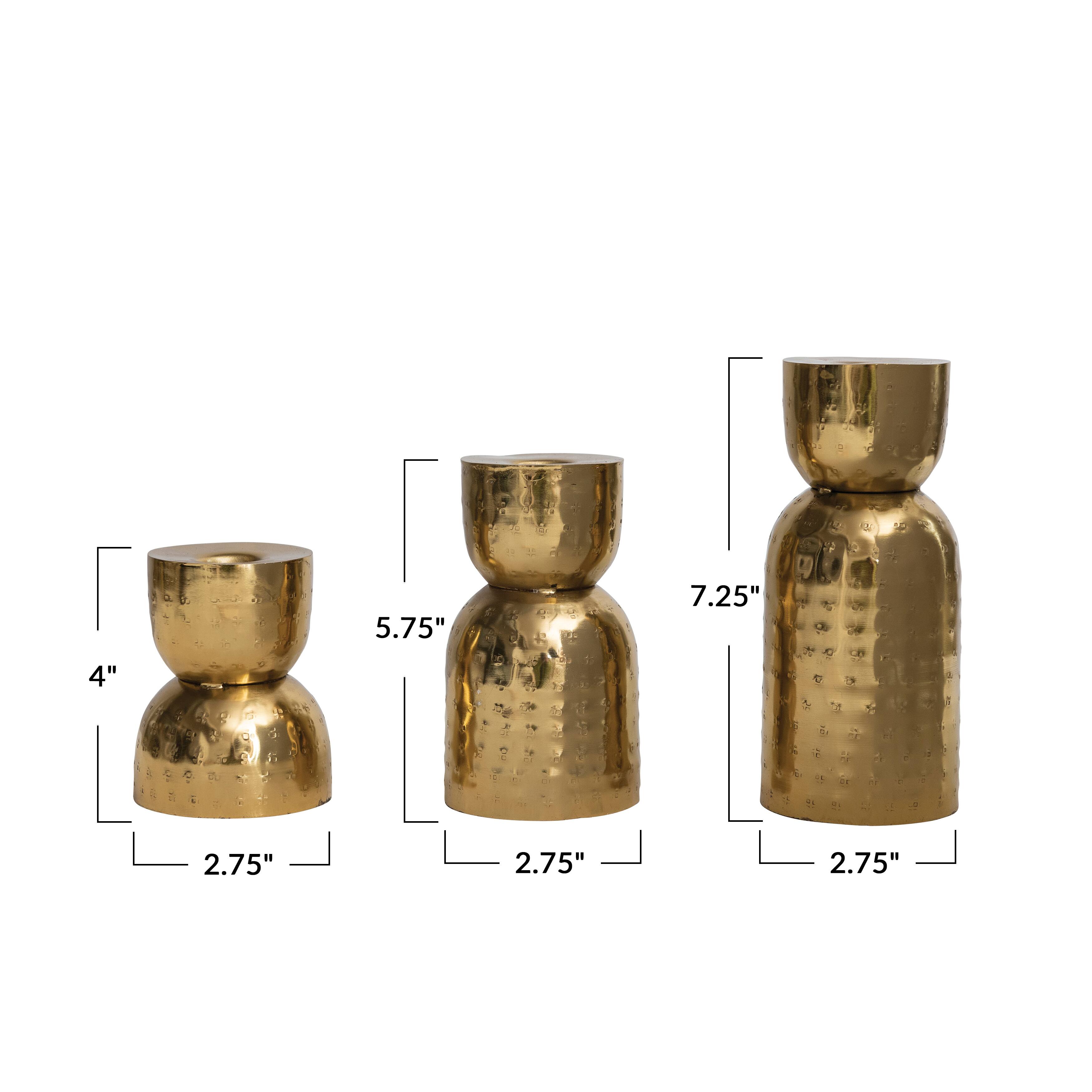 Hello Honey&#xAE; Antique Gold Hammered Metal Taper Candle Holder Set