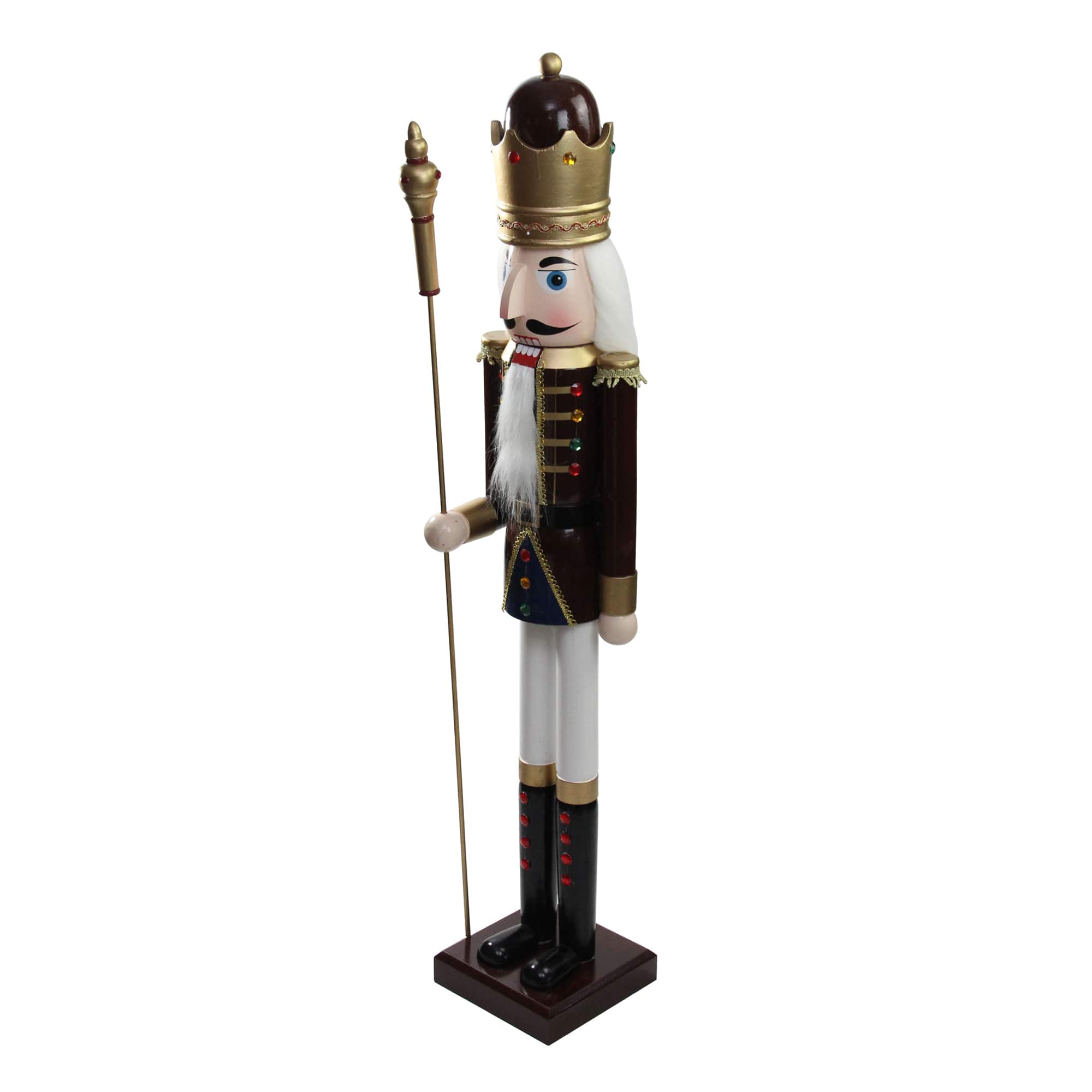 48'' Brown and White Wooden Christmas Nutcracker King with Scepter Decoration