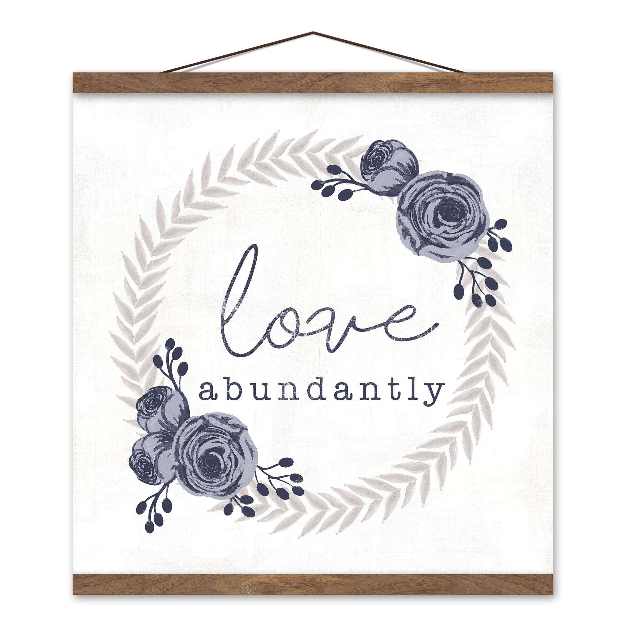 Love Abundtantly Wreath 16" x 16" Teak Hanging Canvas