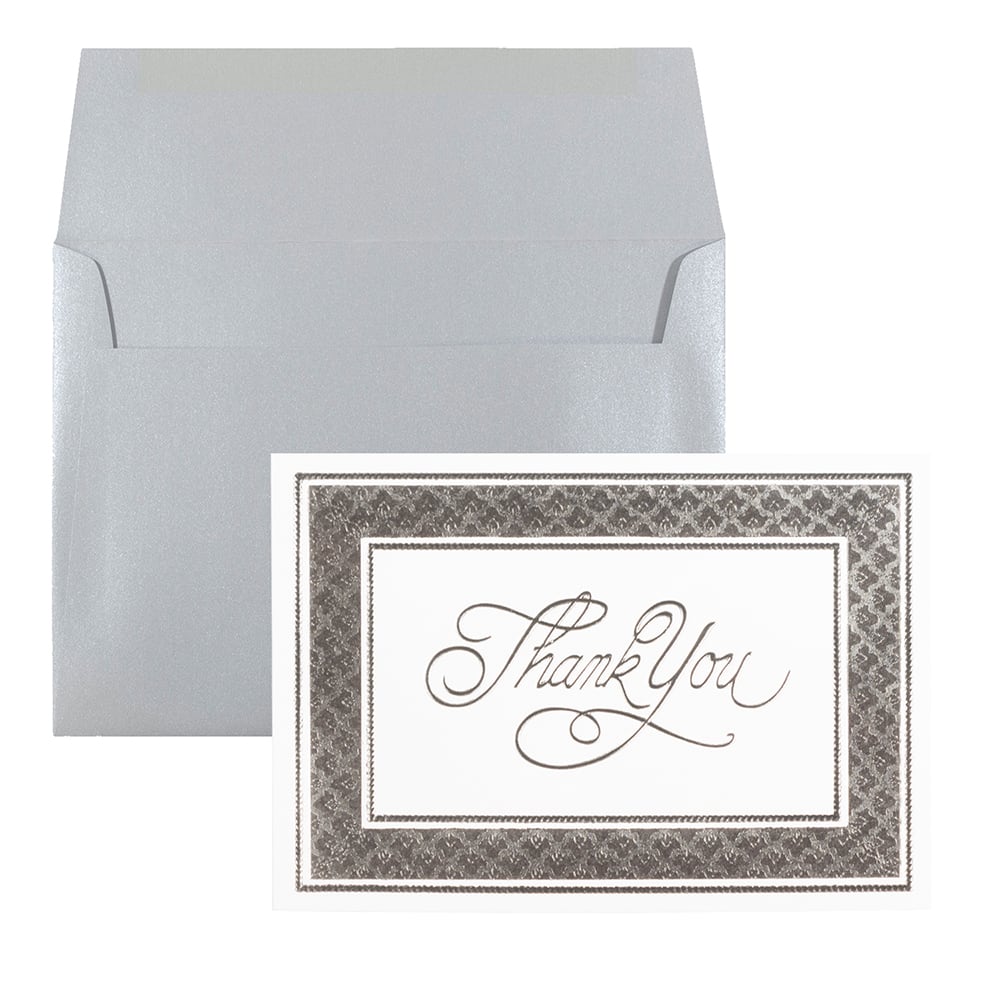 JAM Paper Thank You Card Set with Silver Border, 25ct.