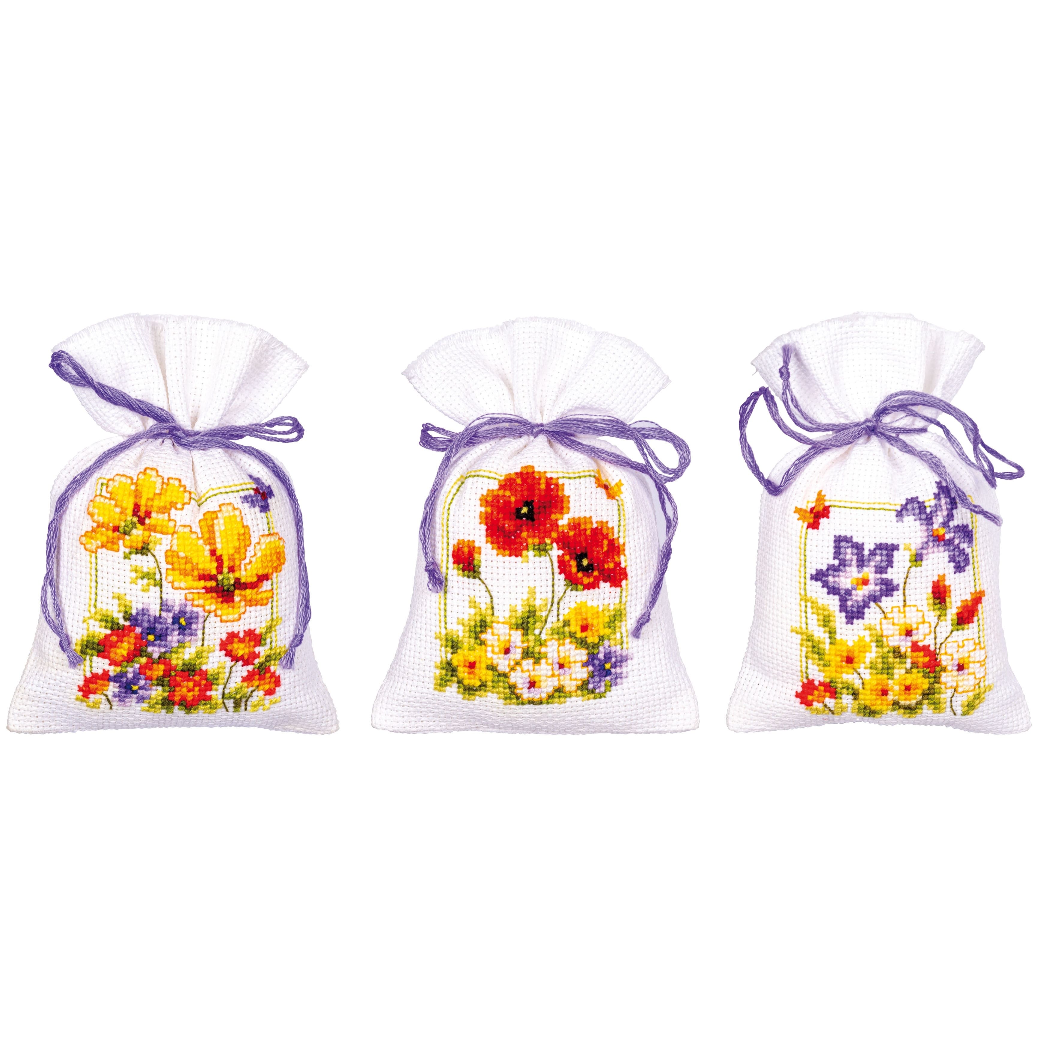 Vervaco Summer Flowers Counted Cross Stitch Sachet Bags Kit