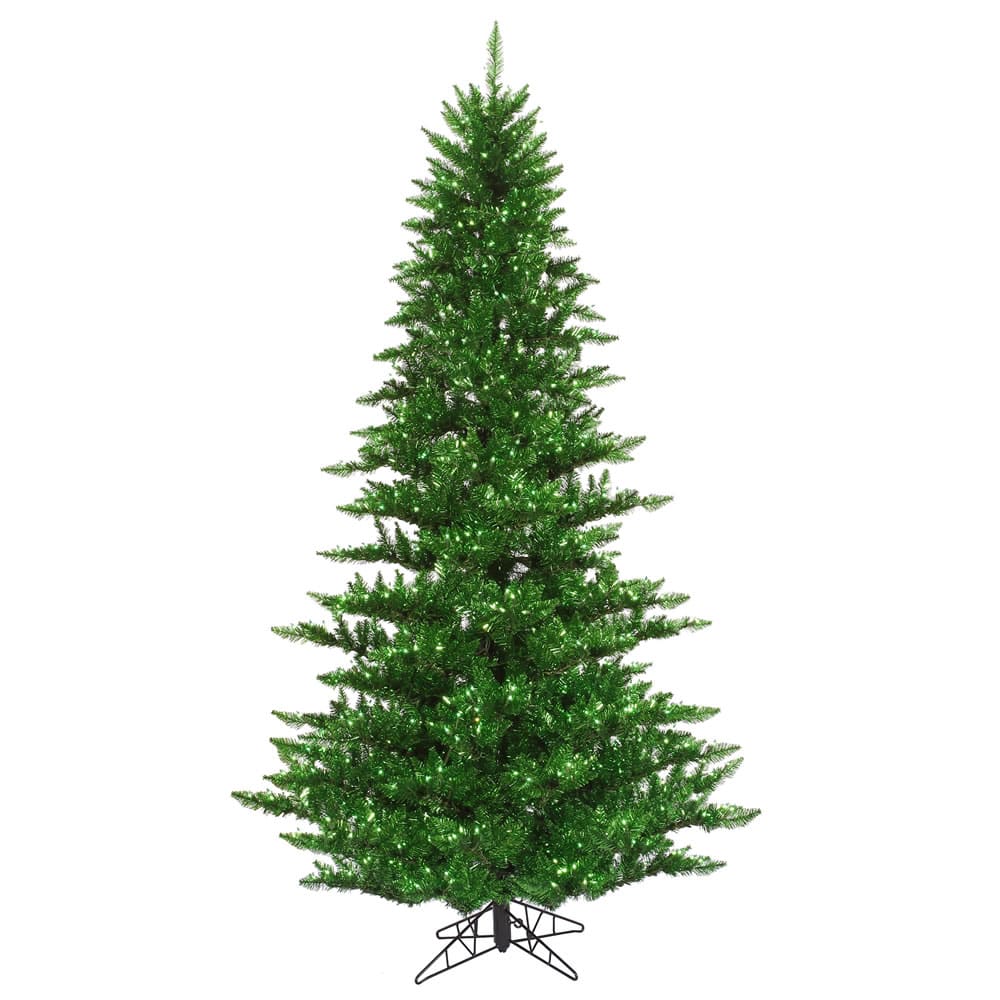 7.5ft. Pre-Lit Green Tinsel Fir Artificial Christmas Tree, Green Lights