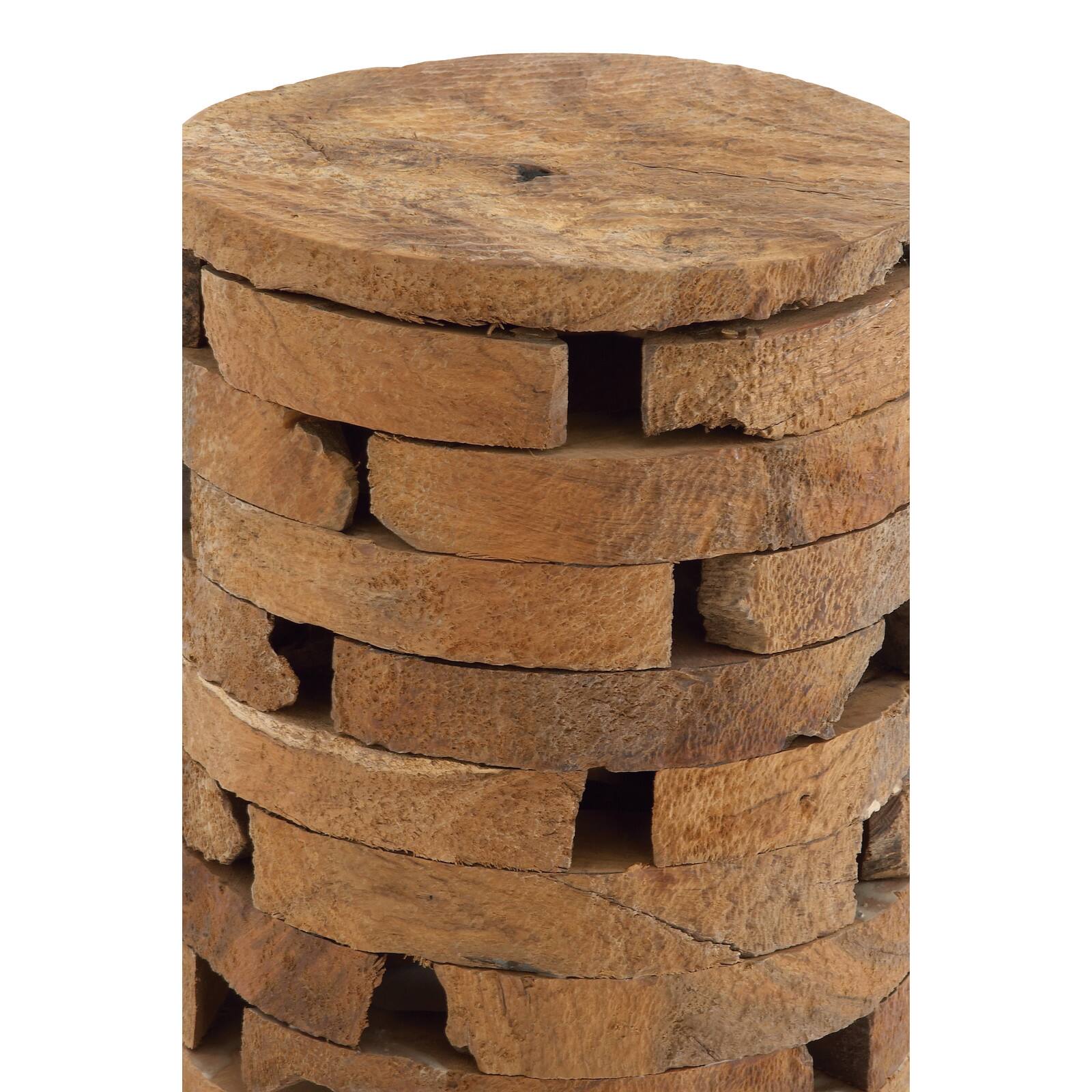 18" Brown Teak Contemporary Stool