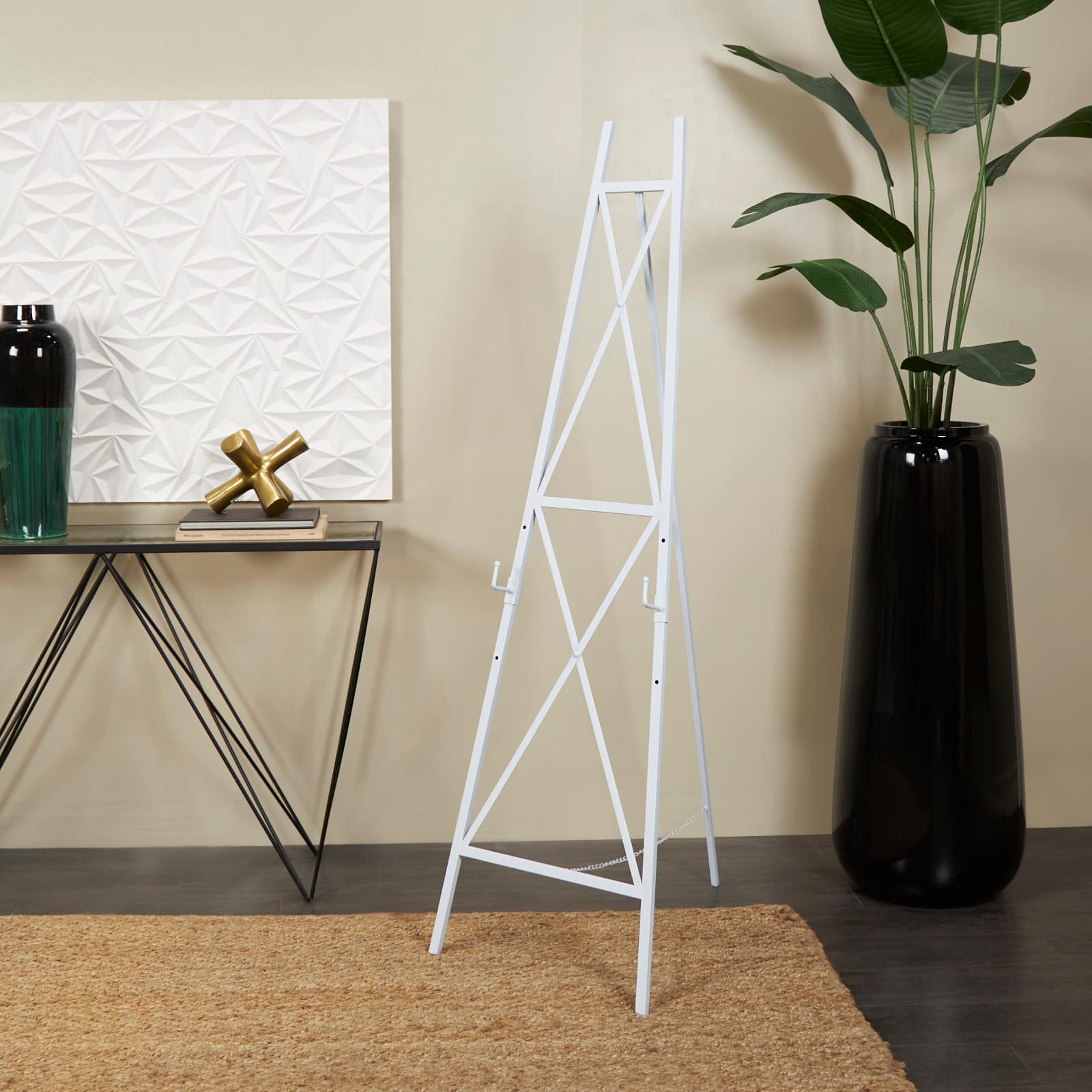 64&#x22; White Metal Adjustable Minimalist Floor Easel with Chain Support