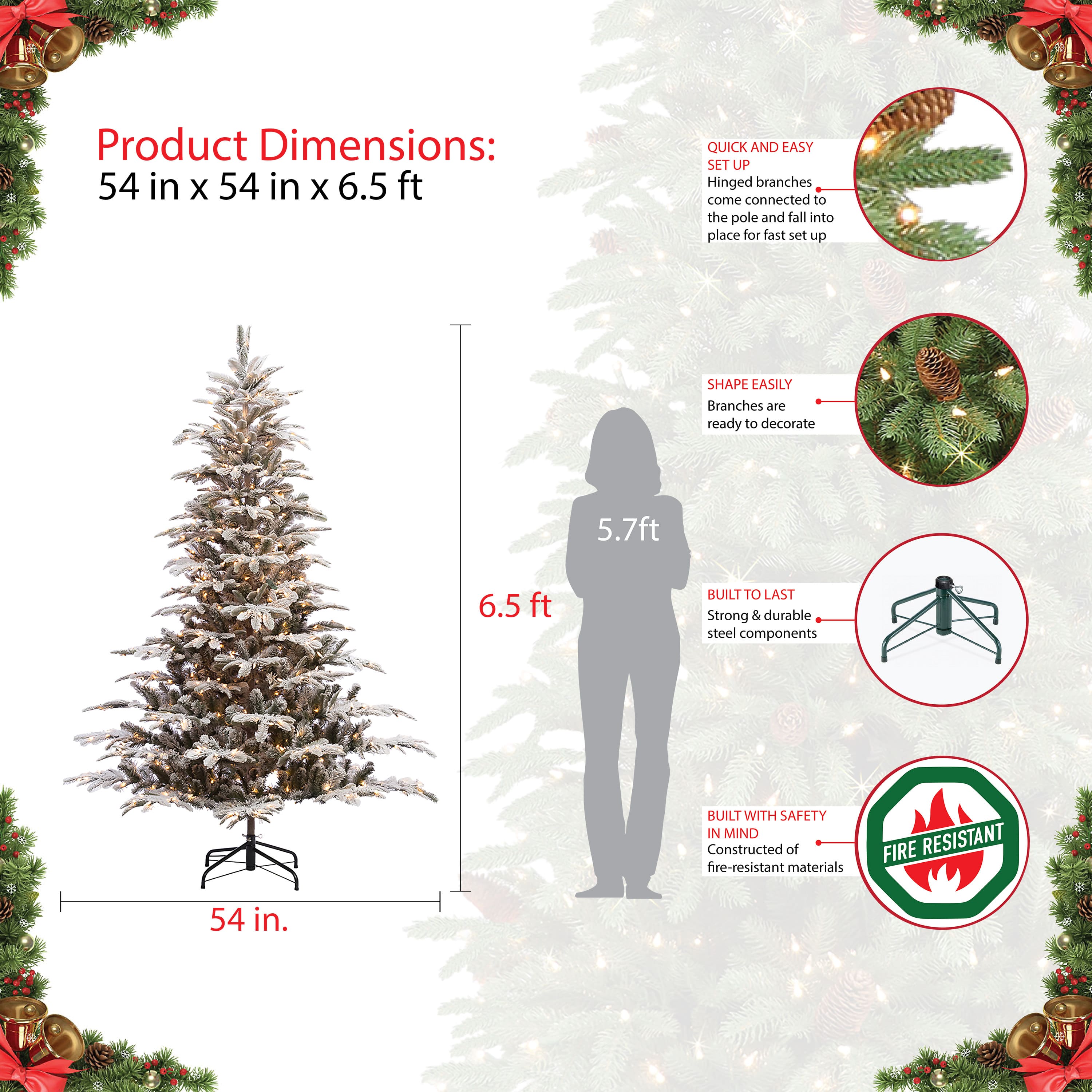 6.5ft. Pre-Lit Flocked Aspen Fir Artificial Christmas Tree, Clear Lights