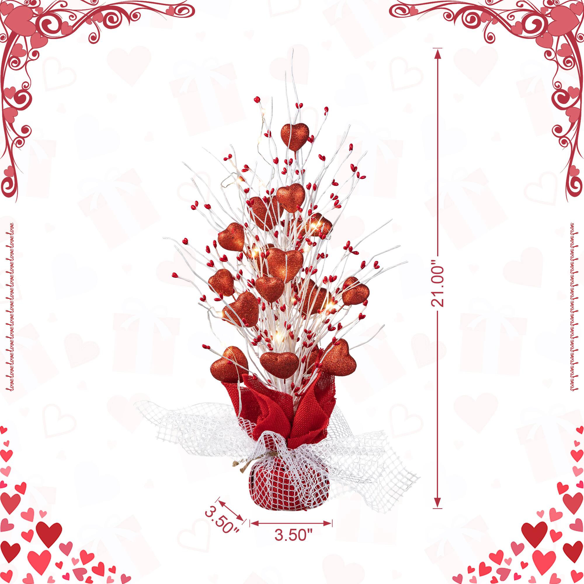 Glitzhome&#xAE; 21&#x22; Lighted Valentine&#x27;s Heart Table Tree