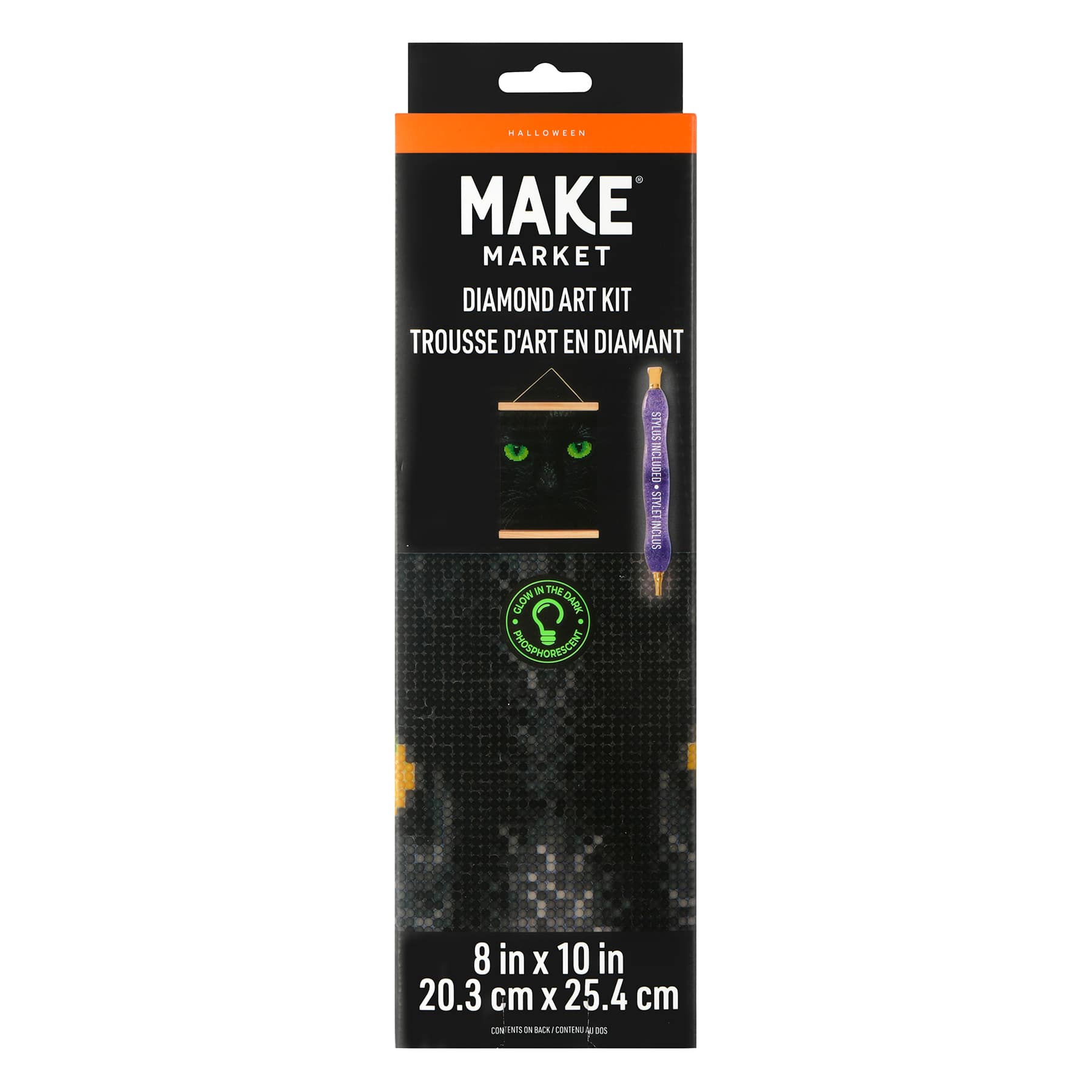 8&#x22; x 10&#x22; Black Cat Glow-in-the-Dark Diamond Art Kit with Magnetic Frame by Make Market&#xAE;
