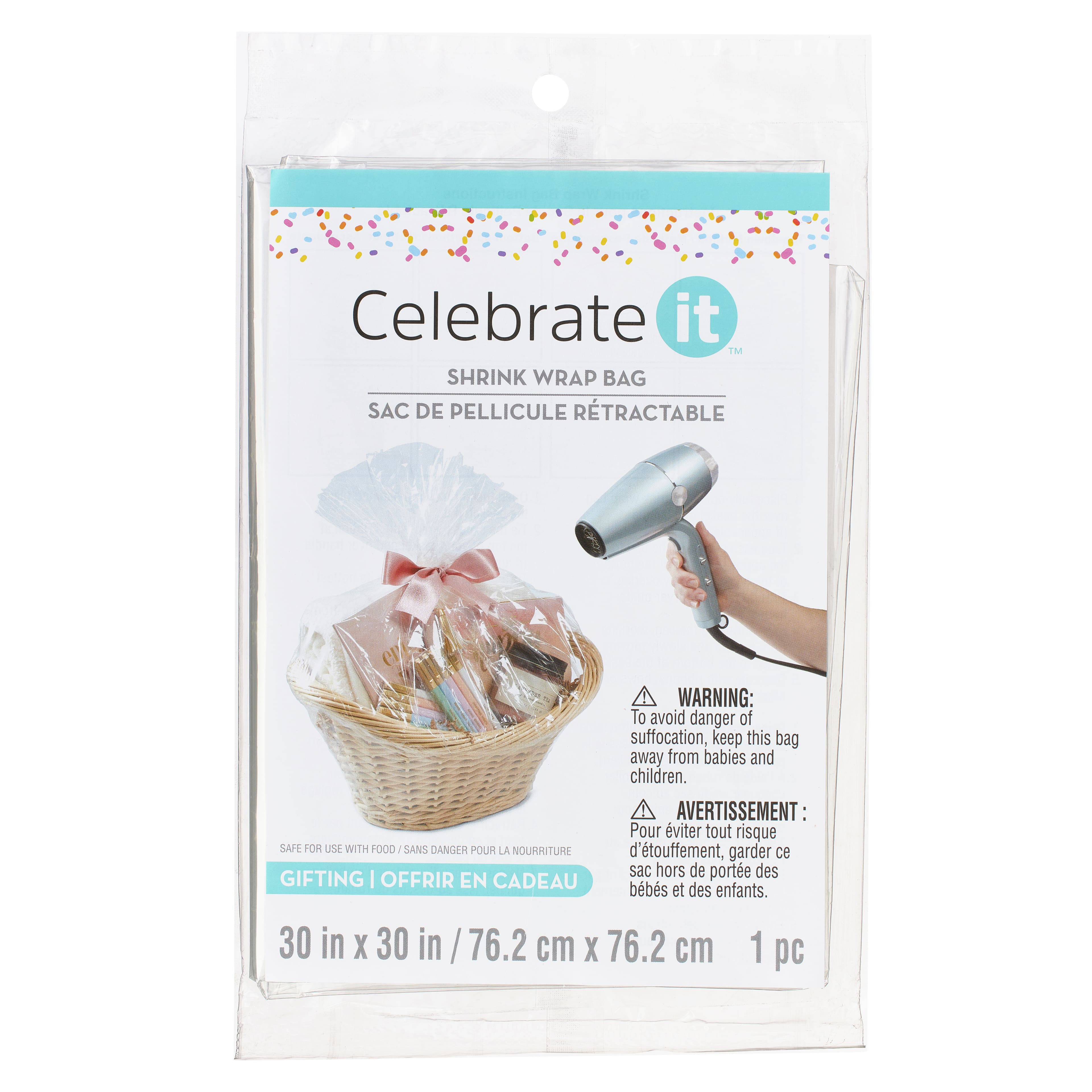 Sac d’emballage rétrécissable transparent de Celebrate It, 76 cm