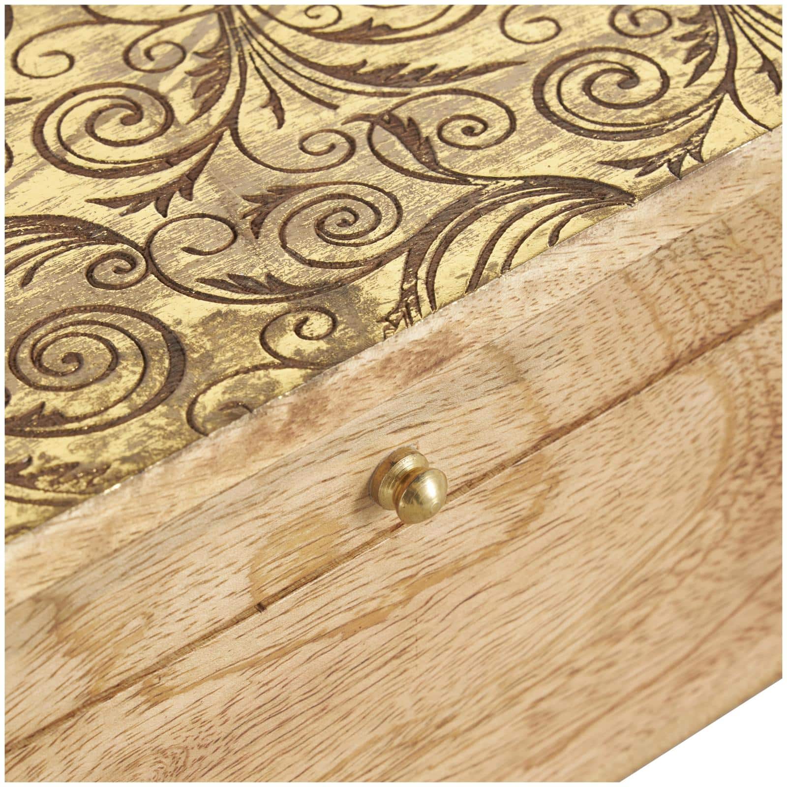 Brown & Gold Mango Wood Scroll Storage Box Set