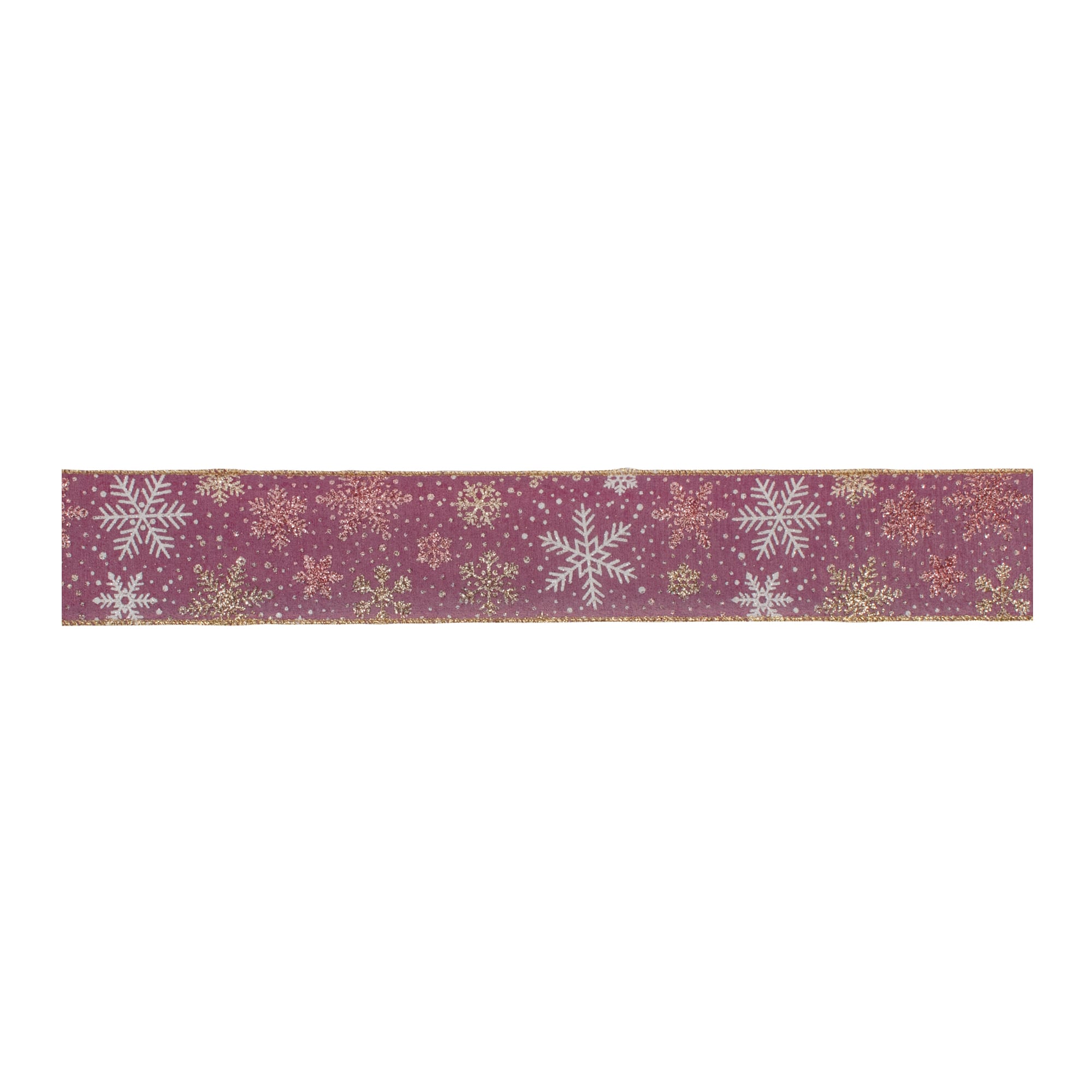 2.5" x 10yd. Mauve Wired Glitter Snowflake Ribbon