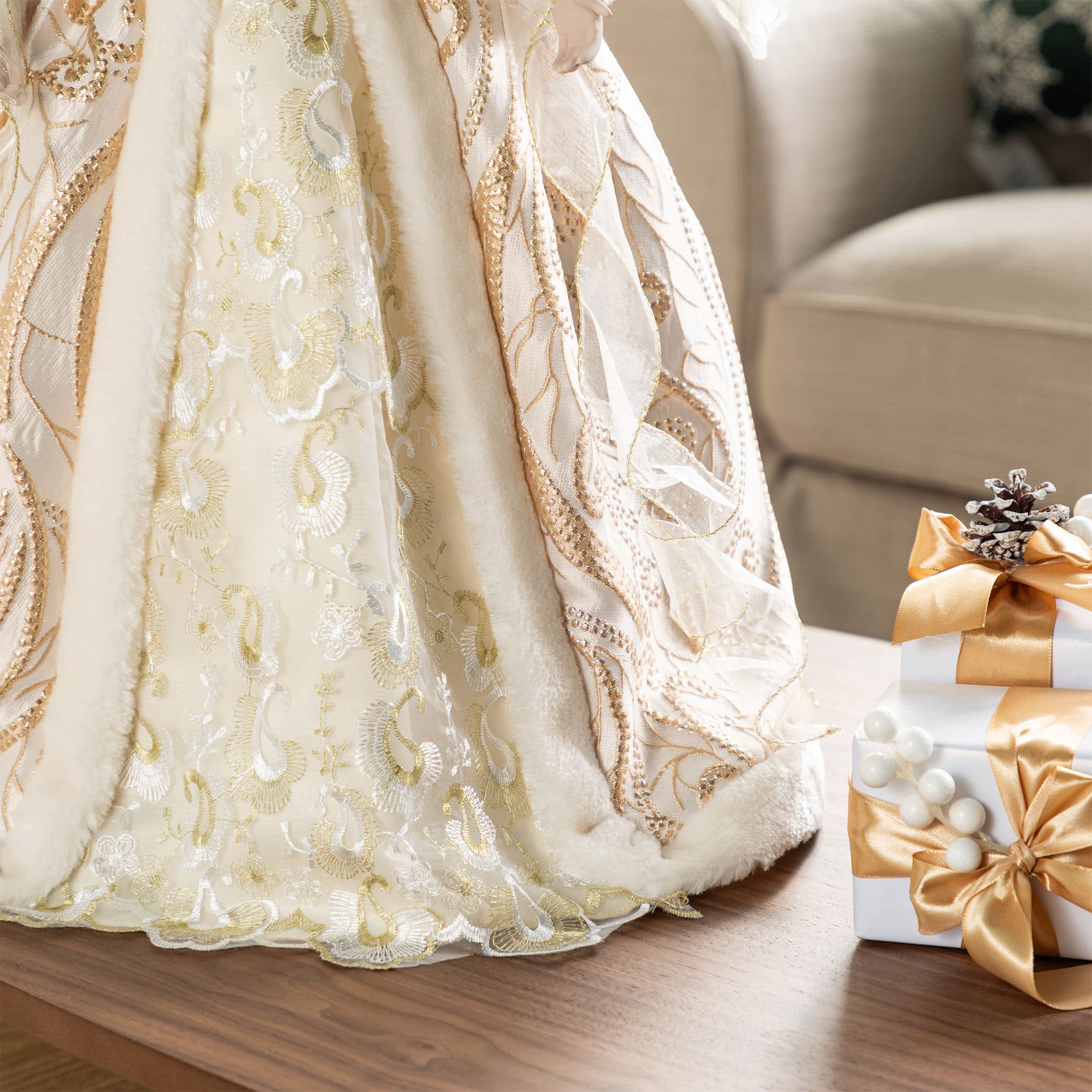 Glitzhome&#xAE; 24&#x22;H Faux Fur &#x26; PVC Christmas Elegant Angel Tree Topper with Porcelain Face