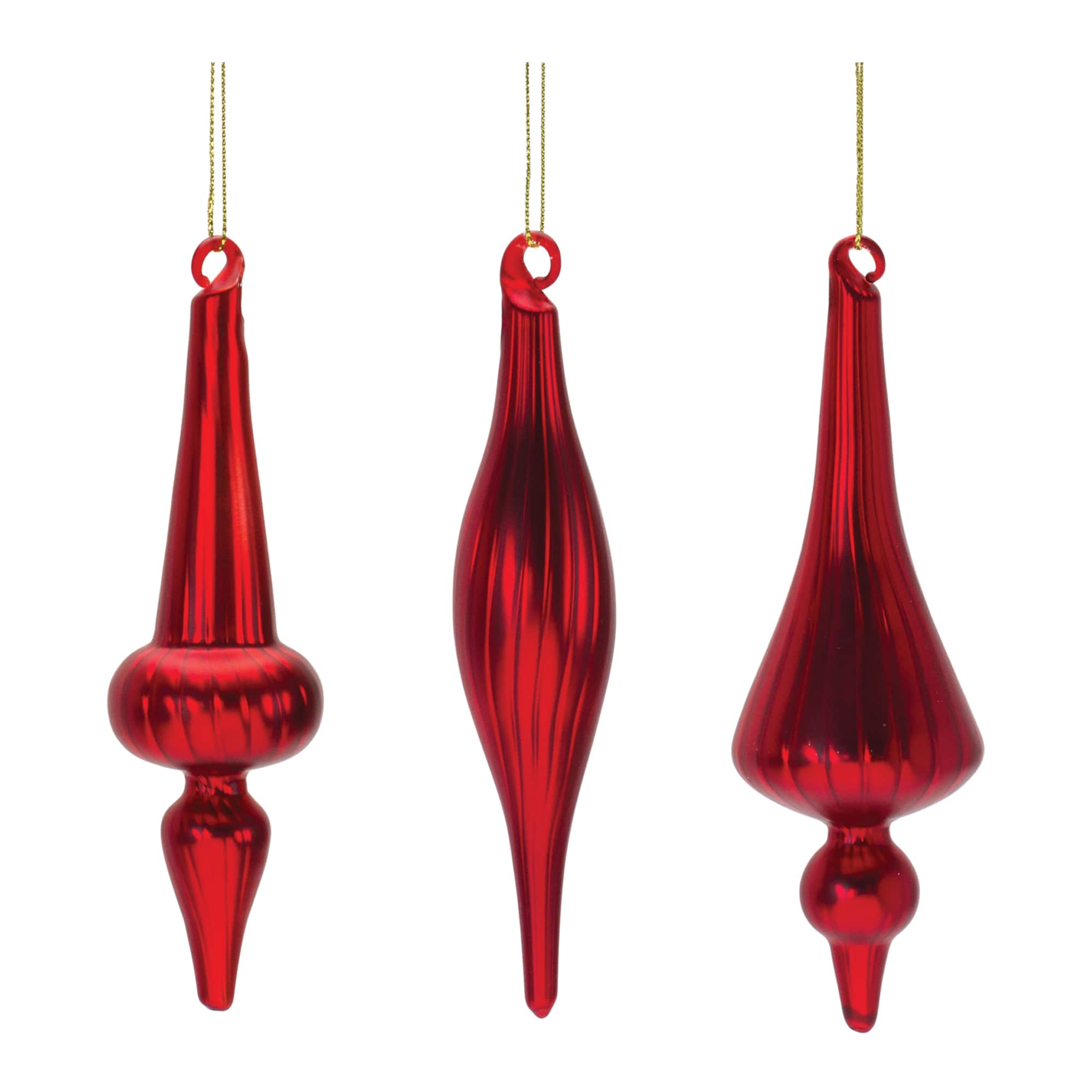 6&#x22; Red Ribbed Glass Finial Ornament Set