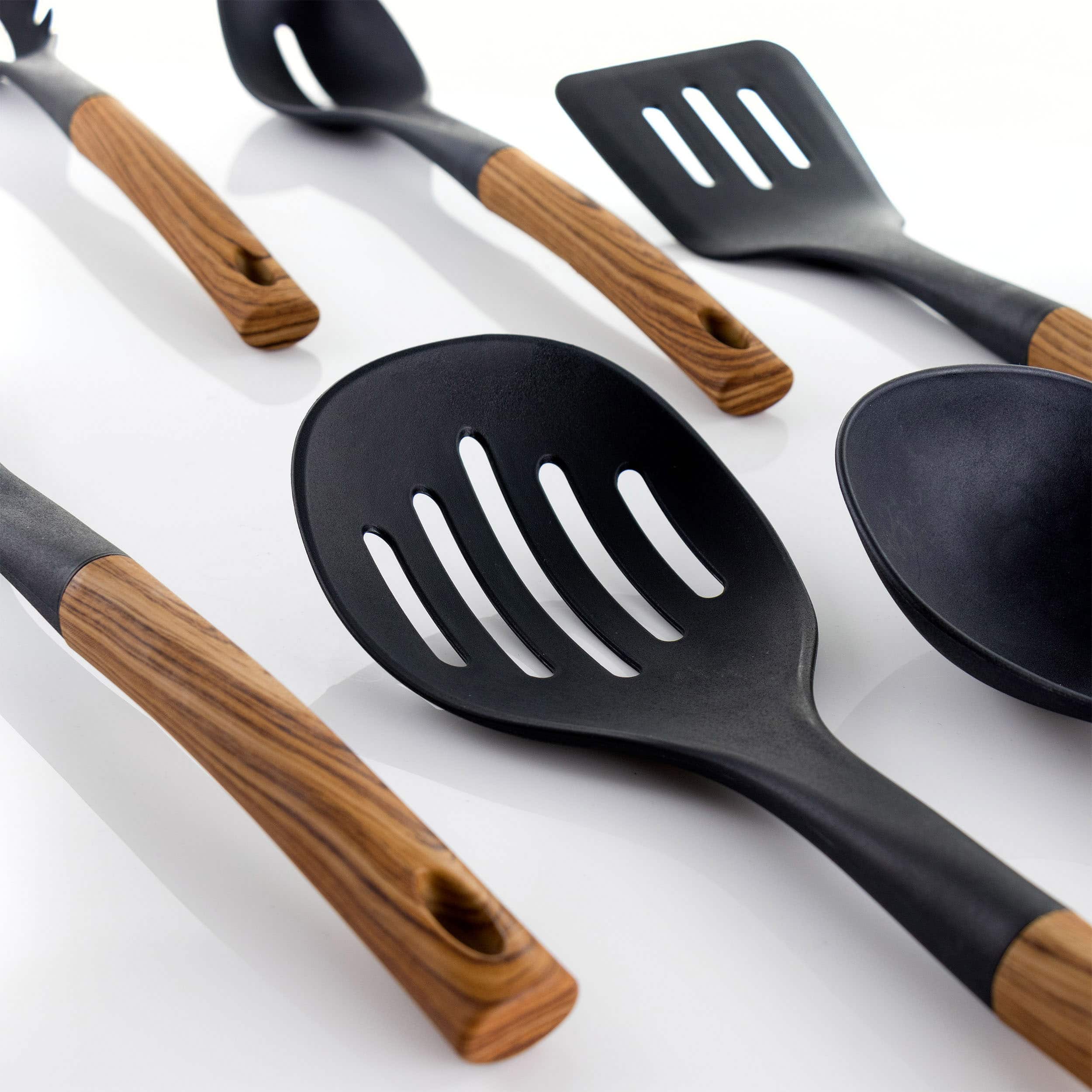 MegaChef Black Nylon & Wood Cooking Utensils Set, 7ct.