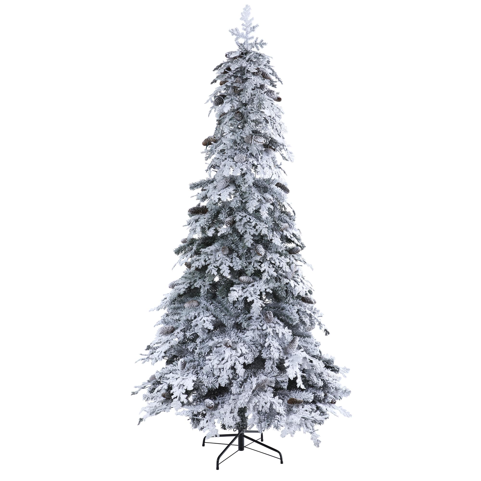 8ft. Pre-Lit Flocked Montana Down Swept Spruce & Pinecones Artificial Christmas Tree with Clear LED Lights