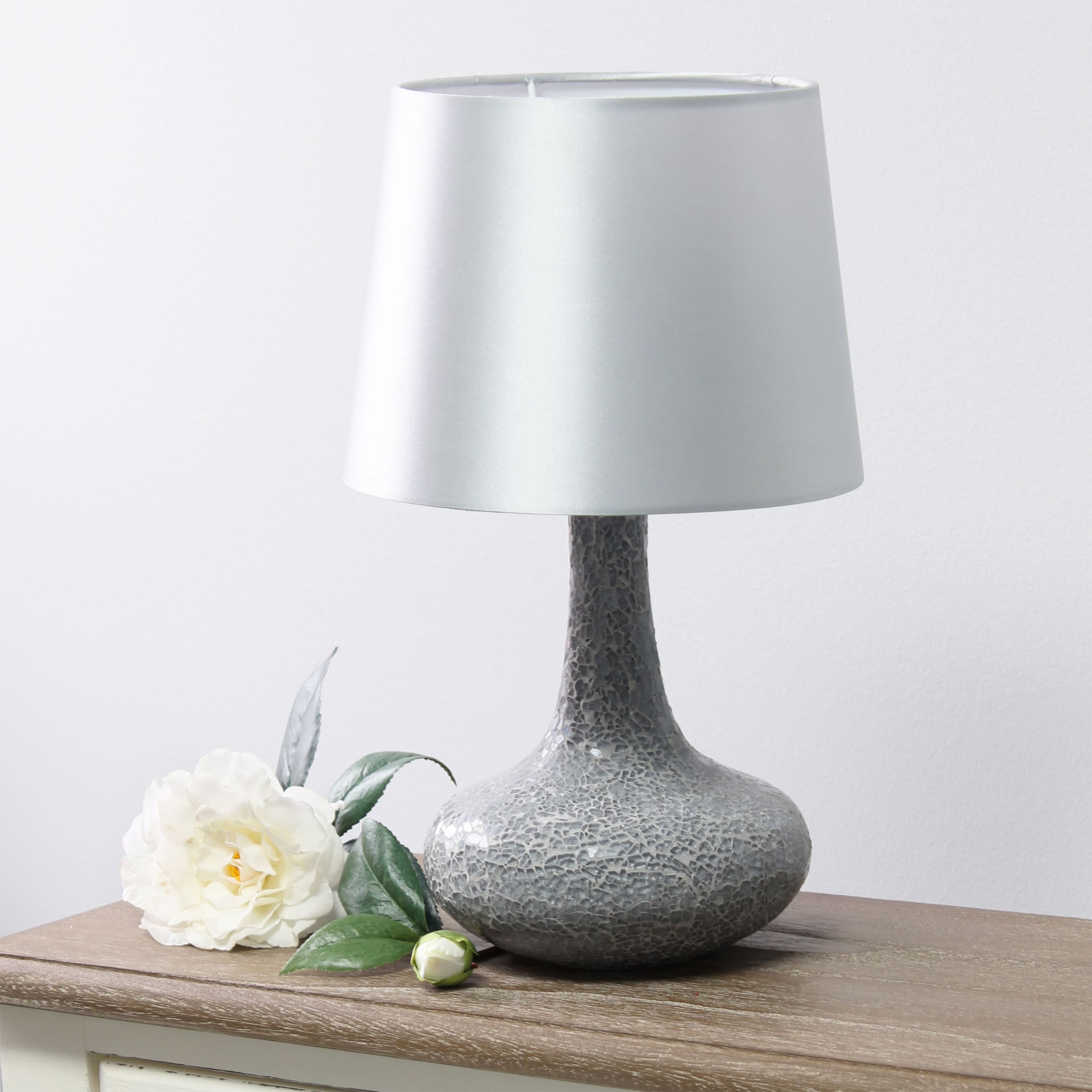Simple Designs 14&#x22; Mosaic Glass Genie Table Lamp with Fabric Shade