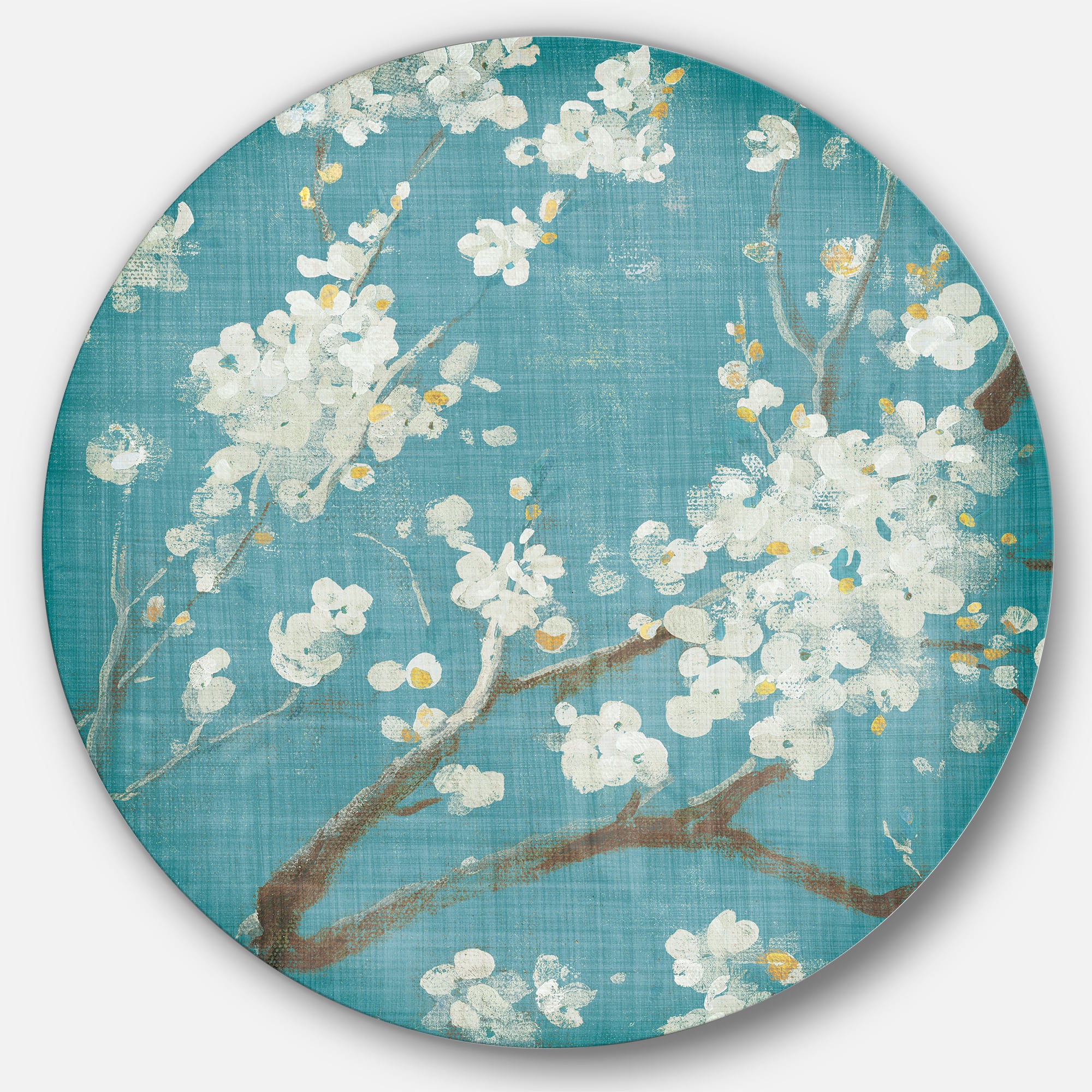 Designart - Blue Cherry Blossoms II - Farmhouse Metal Circle Wall Art