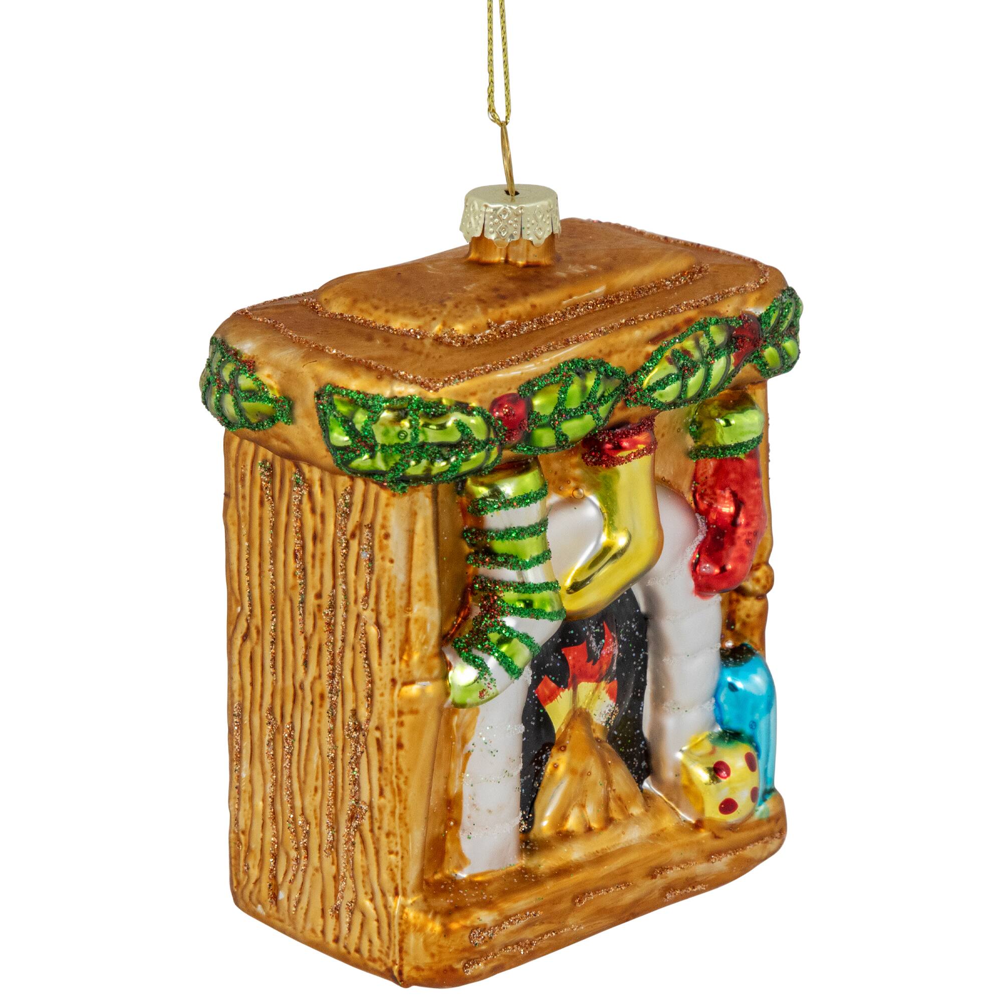 4&#x22; Bronze Glittered Fireplace Glass Christmas Hanging Ornament