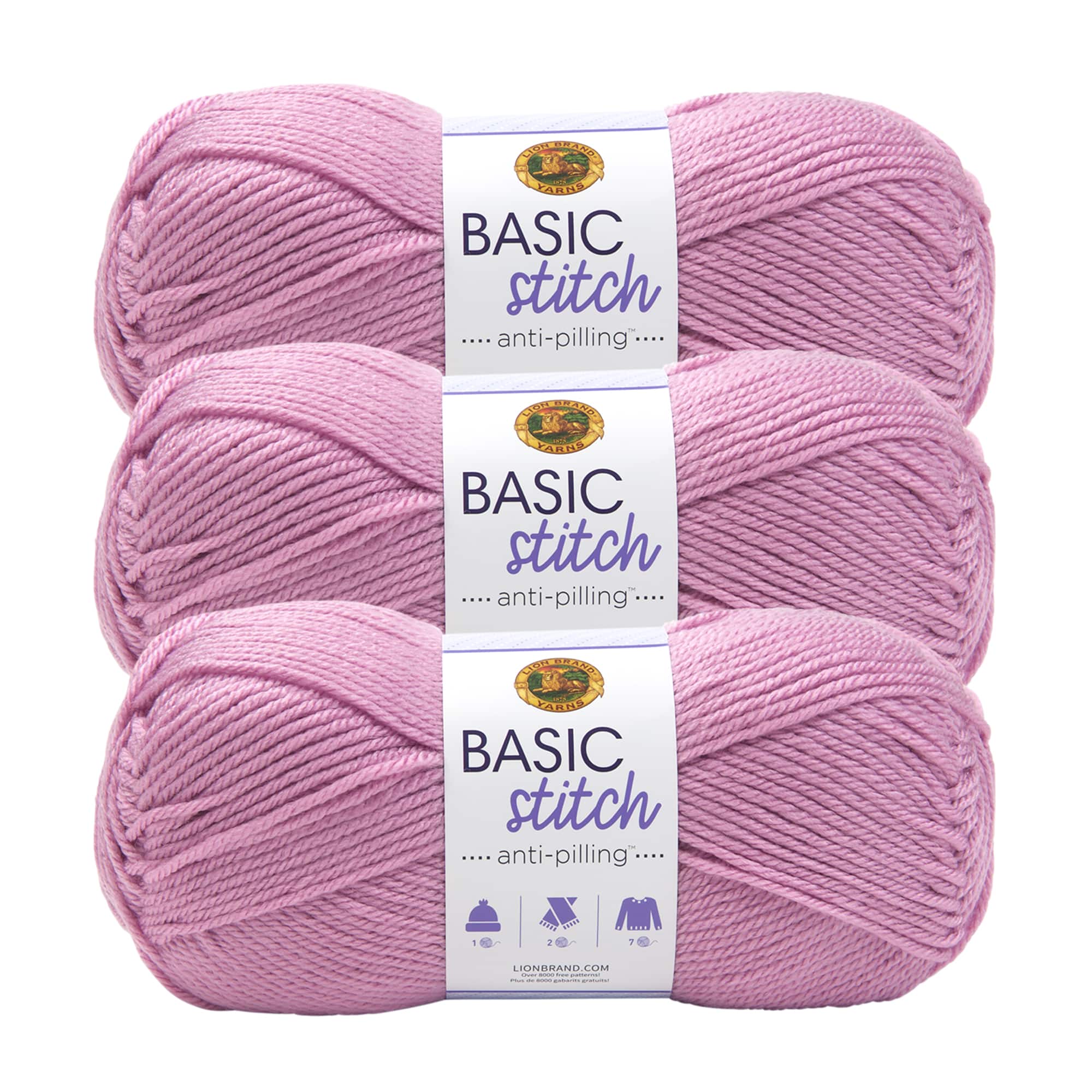 (3-pack) Lion Brand Yarn 202-600 Basic Stitch Anti Pilling Yarn, Black/White - Multi