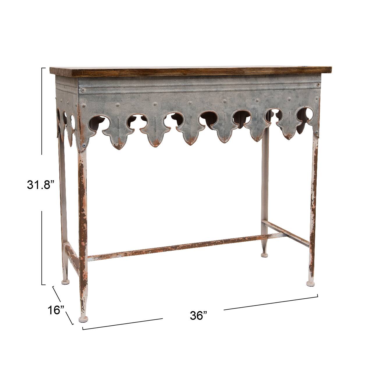 36&#x22; Rustic Farmhouse Metal Console Table with Solid Wood Top