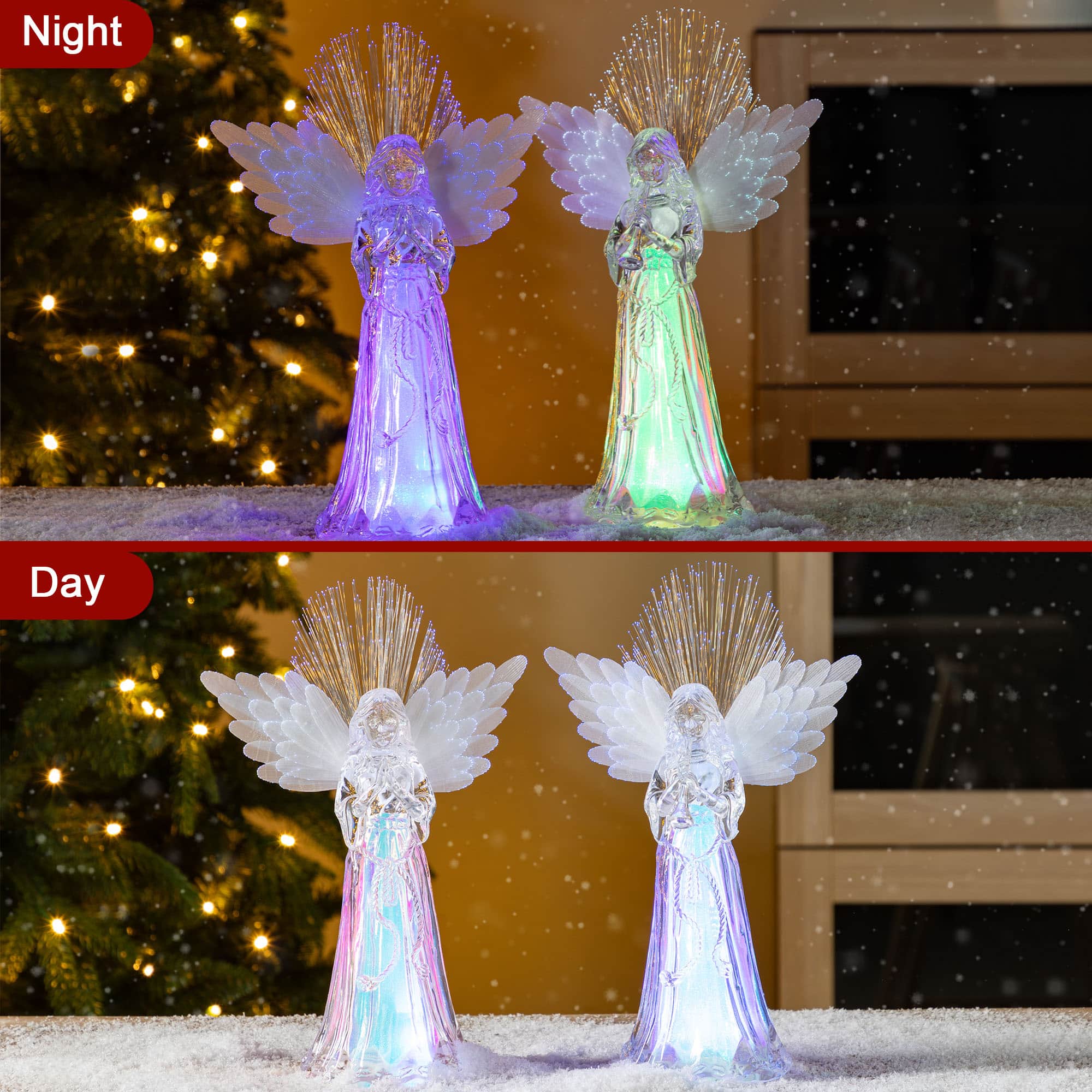 Glitzhome&#xAE; 10.75&#x22; Christmas Lighted Acrylic Color Changing Tabletop Angel Figurine Set