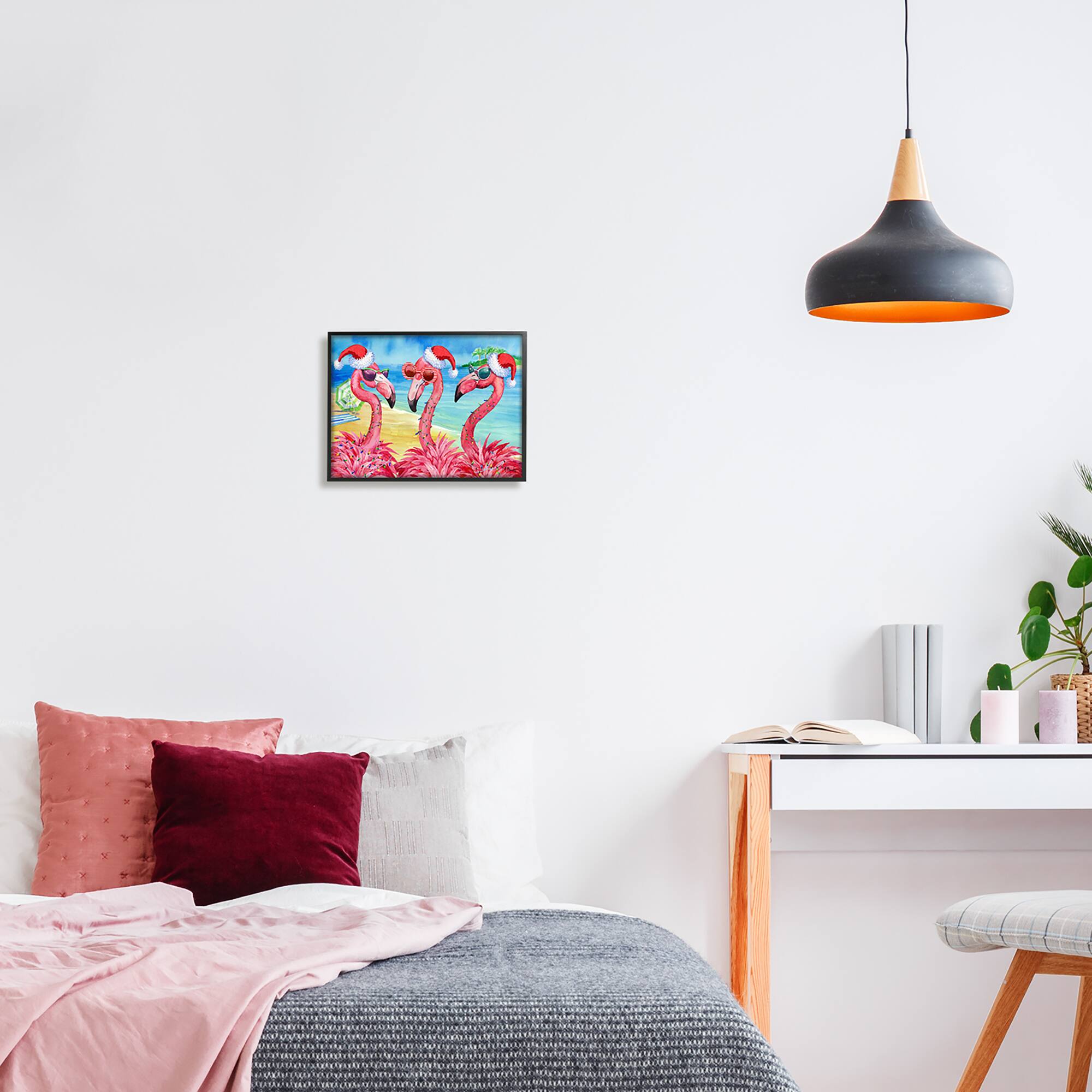 Stupell Industries Holiday Lights Flamingos Beach Framed Giclee Art