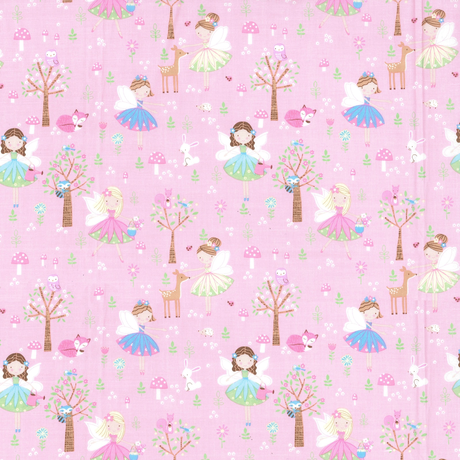 Fabric Traditions Fairies on Pink Cotton Fabric