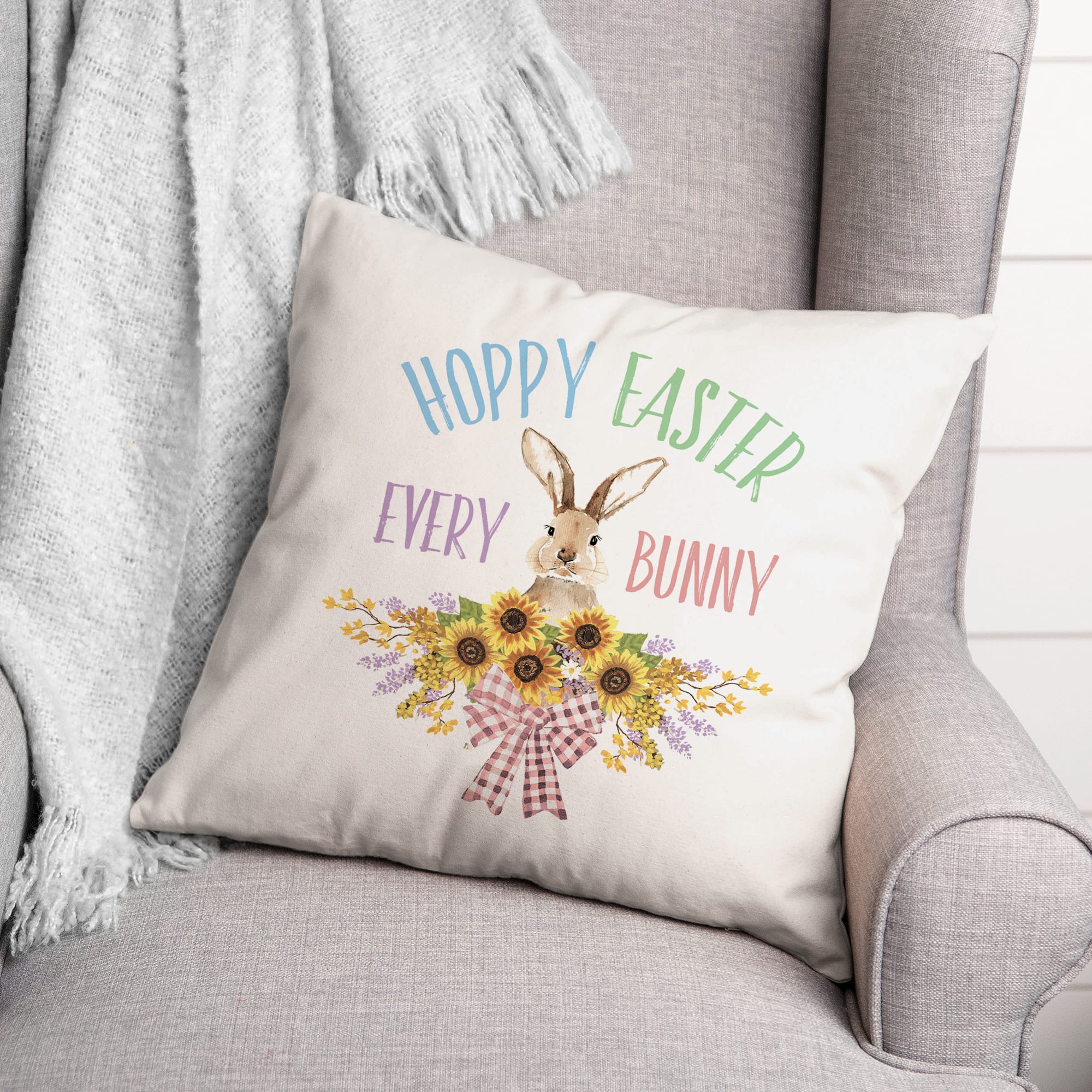 Sunflower Easter Bunny 18&#x22; x 18&#x22; Indoor / Outdoor Pillow