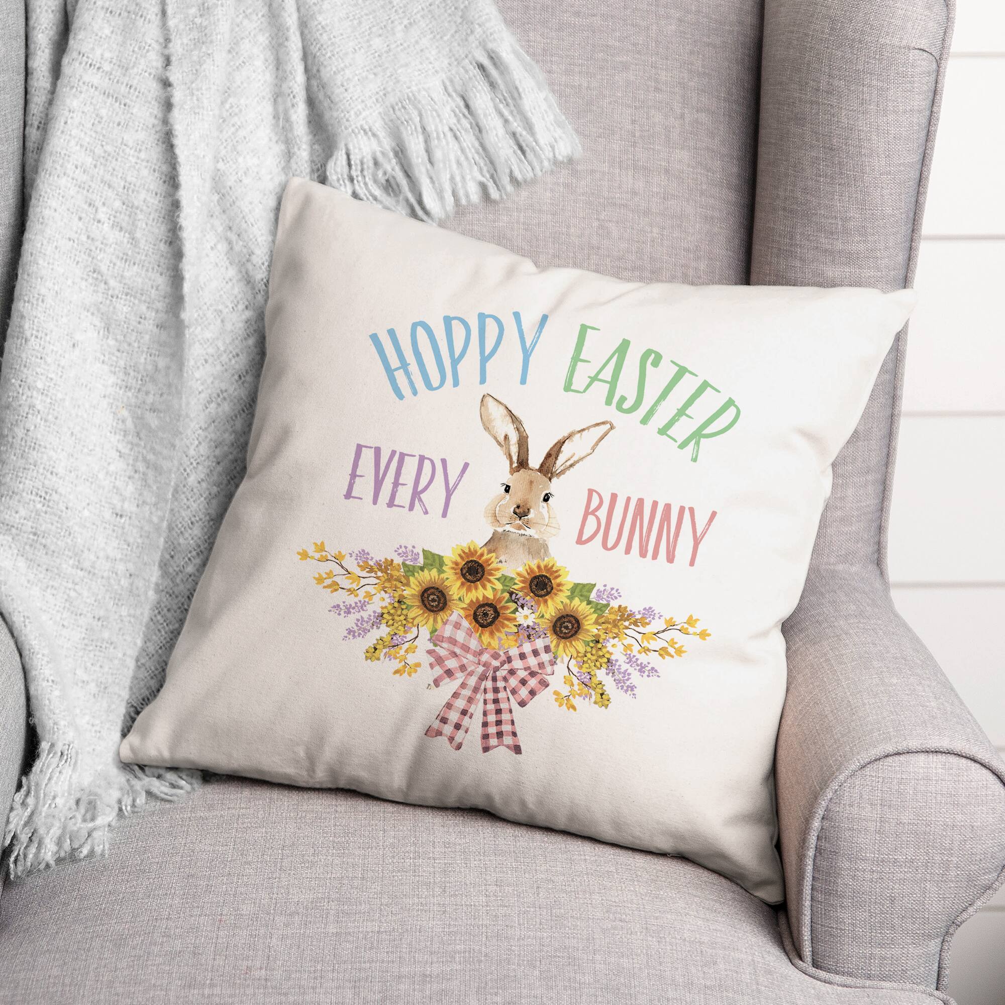 Sunflower Easter Bunny 18" x 18" Indoor / Outdoor Pillow