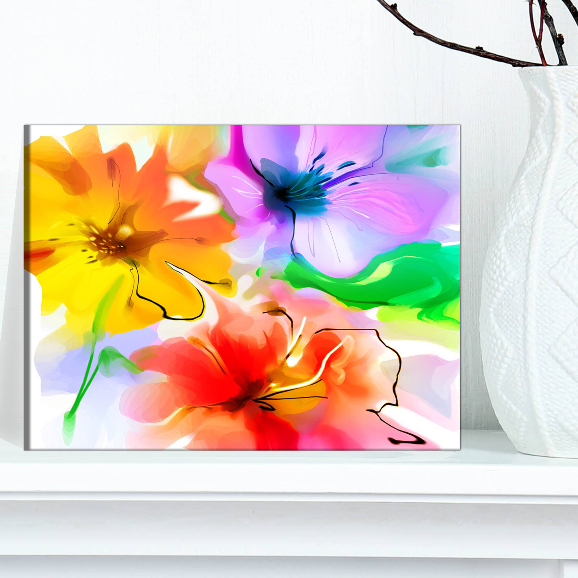 Designart - Bunch of Colorful Flowers Sketch - Extra Large Floral Wall Art