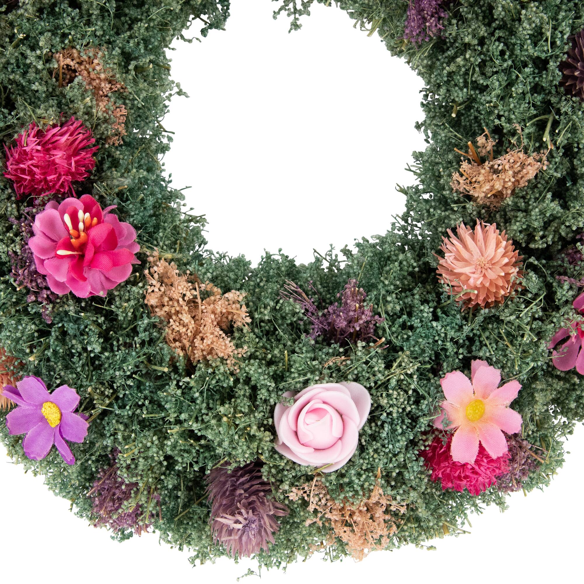 13&#x22; Pink Rose &#x26; Purple Thistle Spring Wreath