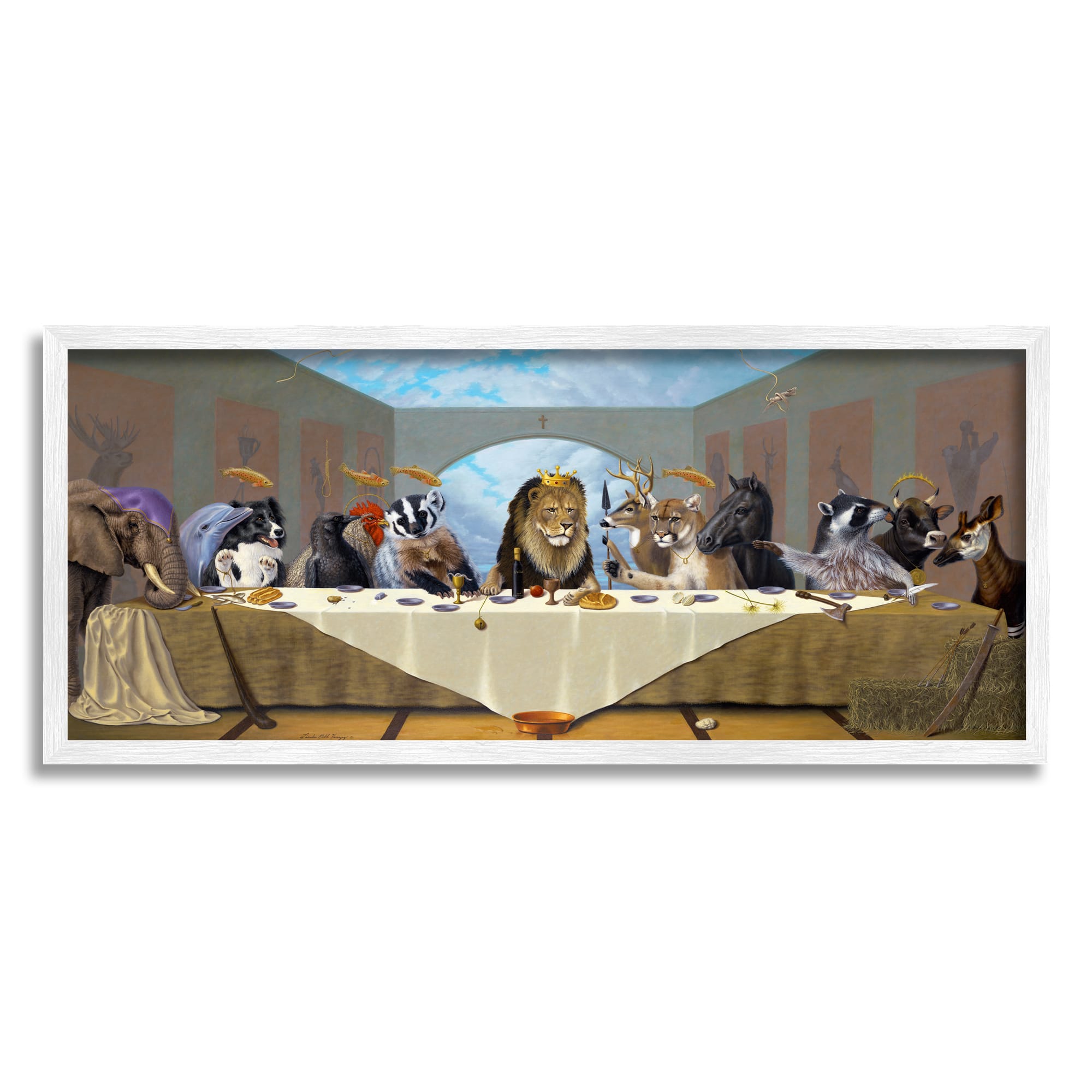 Stupell Industries Last Supper Safari Animal Version King Lion Framed Wall Art