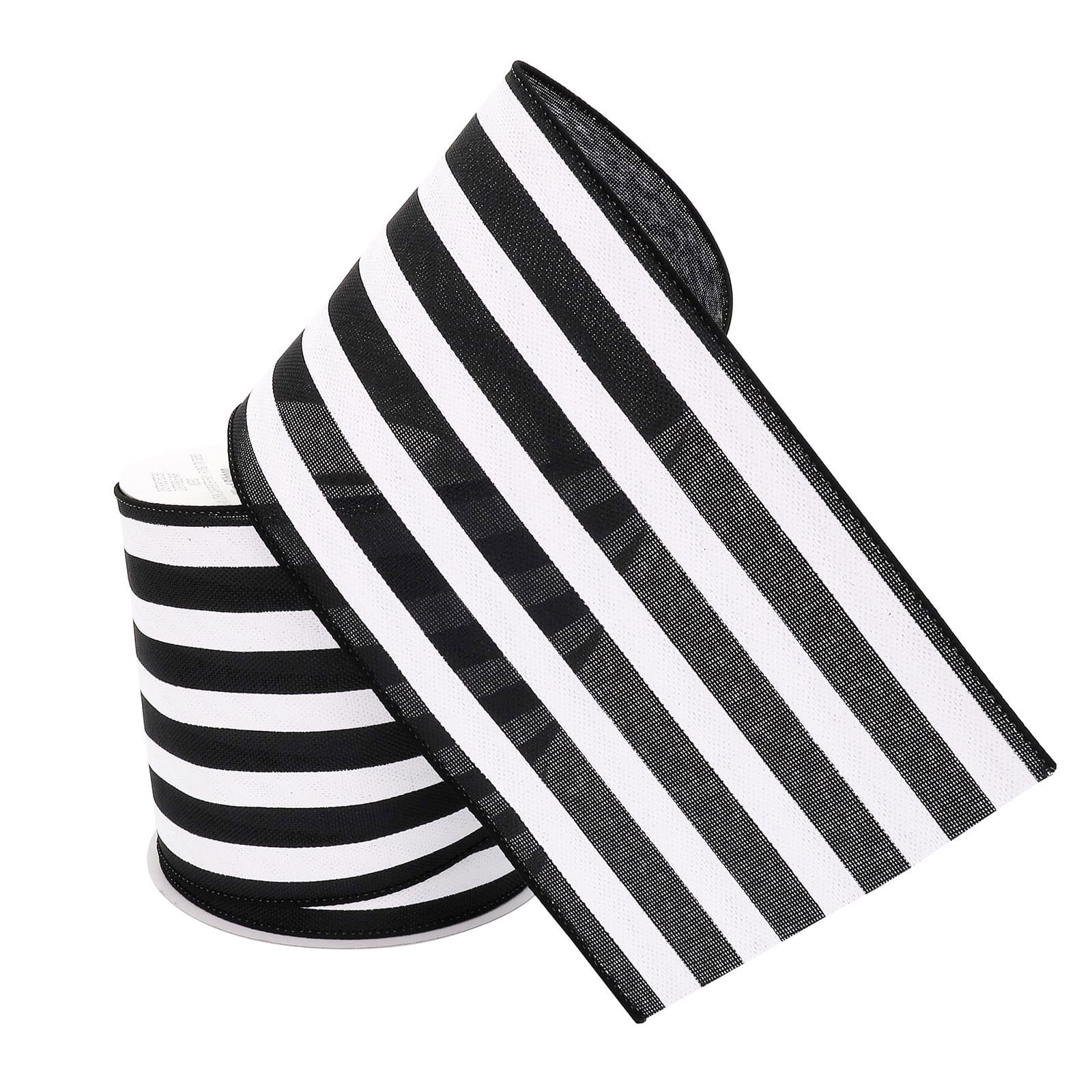 4&#x22; Faux Linen Wired Black &#x26; White Stripe Ribbon by Celebrate It&#x2122;