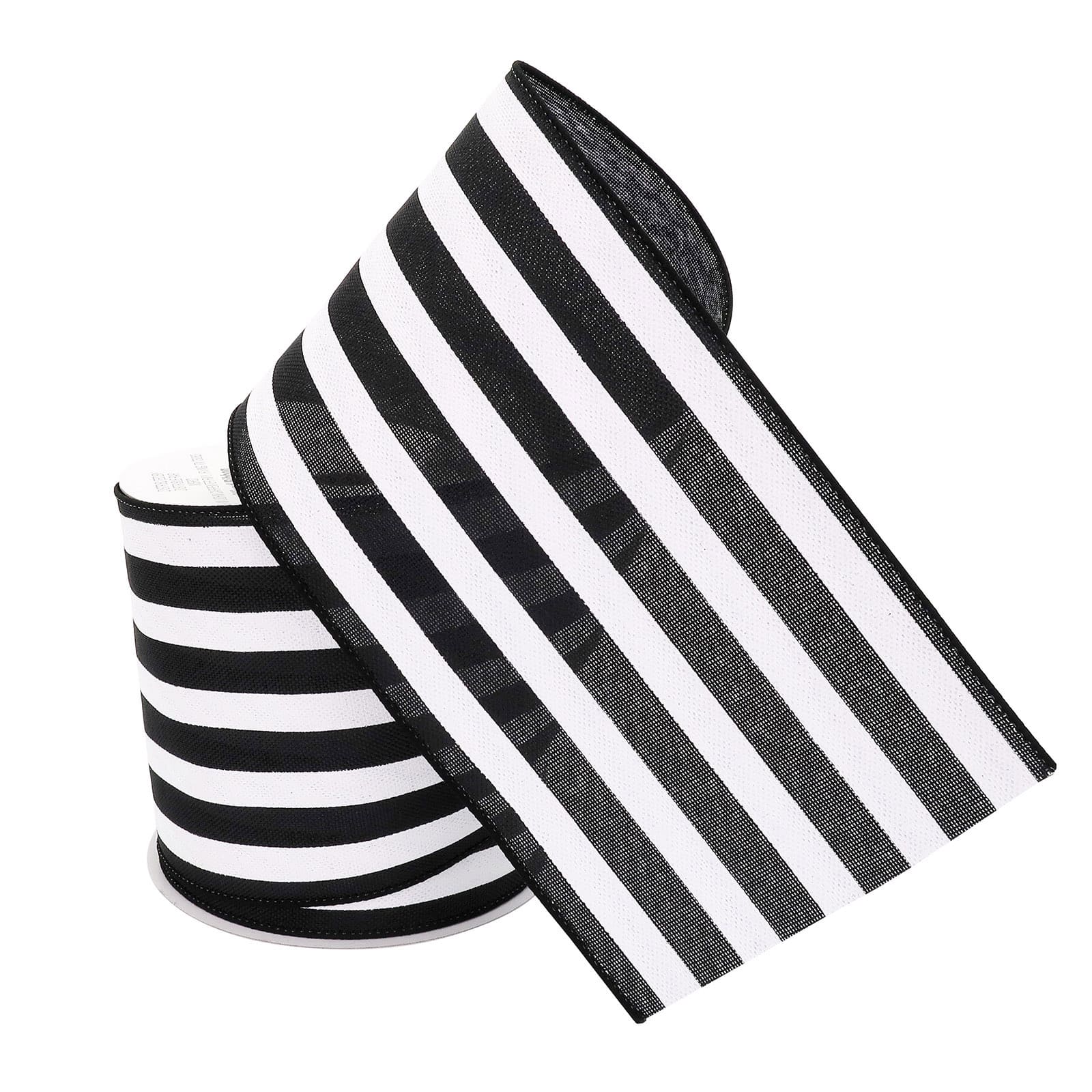 4 Faux Linen Wired Black & White Stripe Ribbon by Celebrate It