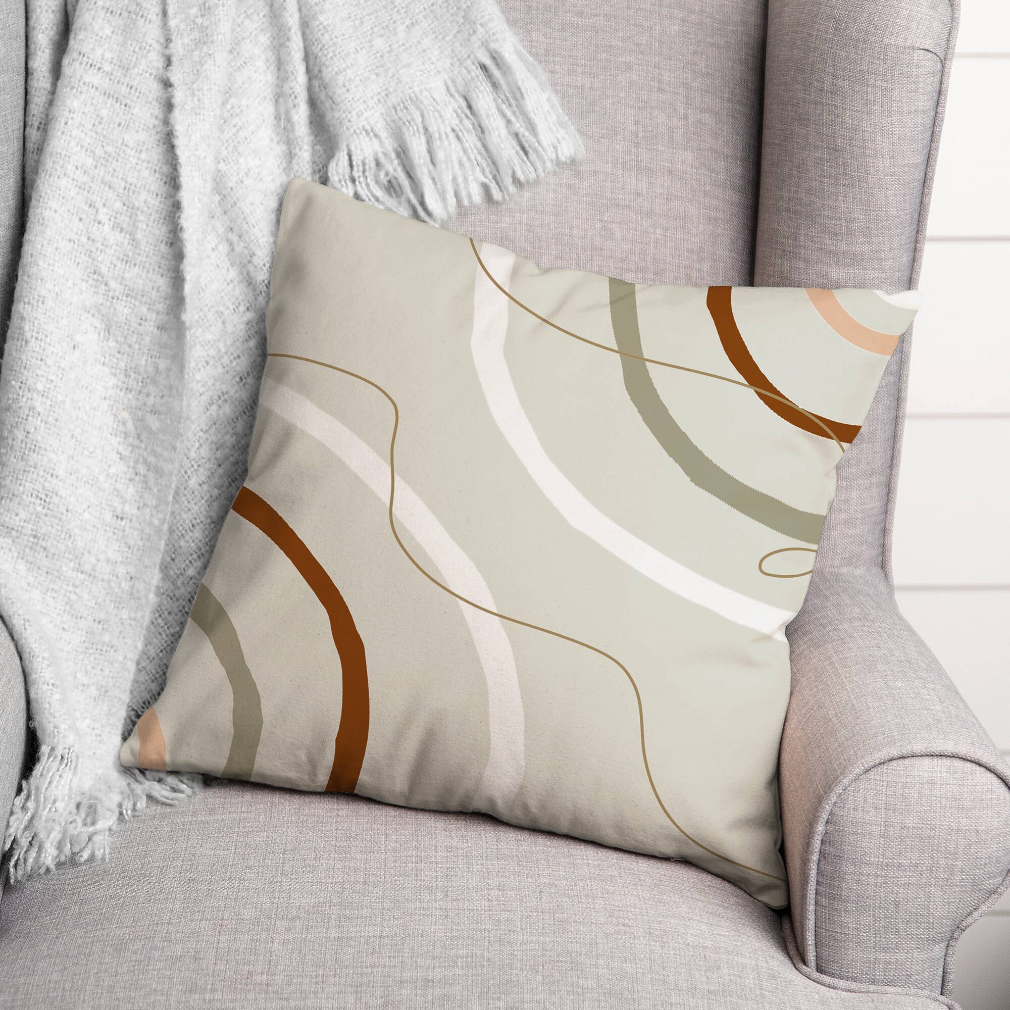 Gray Funky Lines Throw Pillow 18&#x22; x 18&#x22;