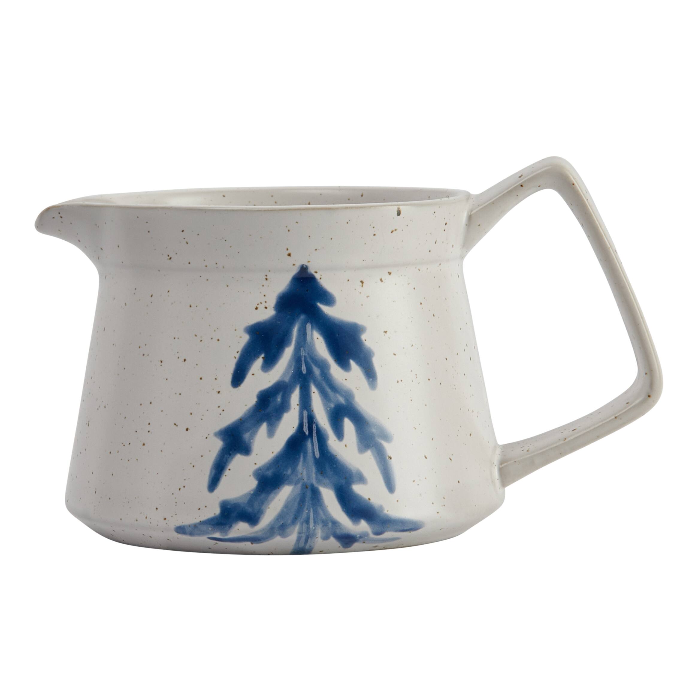 Hello Honey® Antique White & Blue Farmhouse Stoneware Creamer with Hand Painted Tree