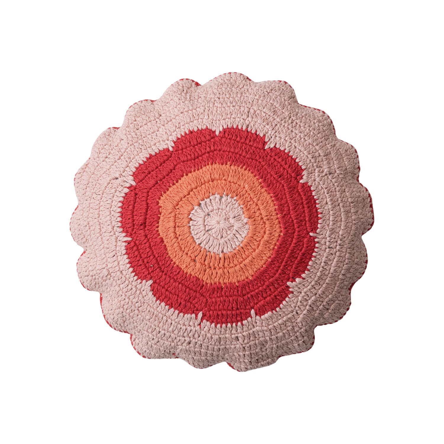 18&#x22; Pink &#x26; Orange Crocheted Pillow with Scalloped Edge