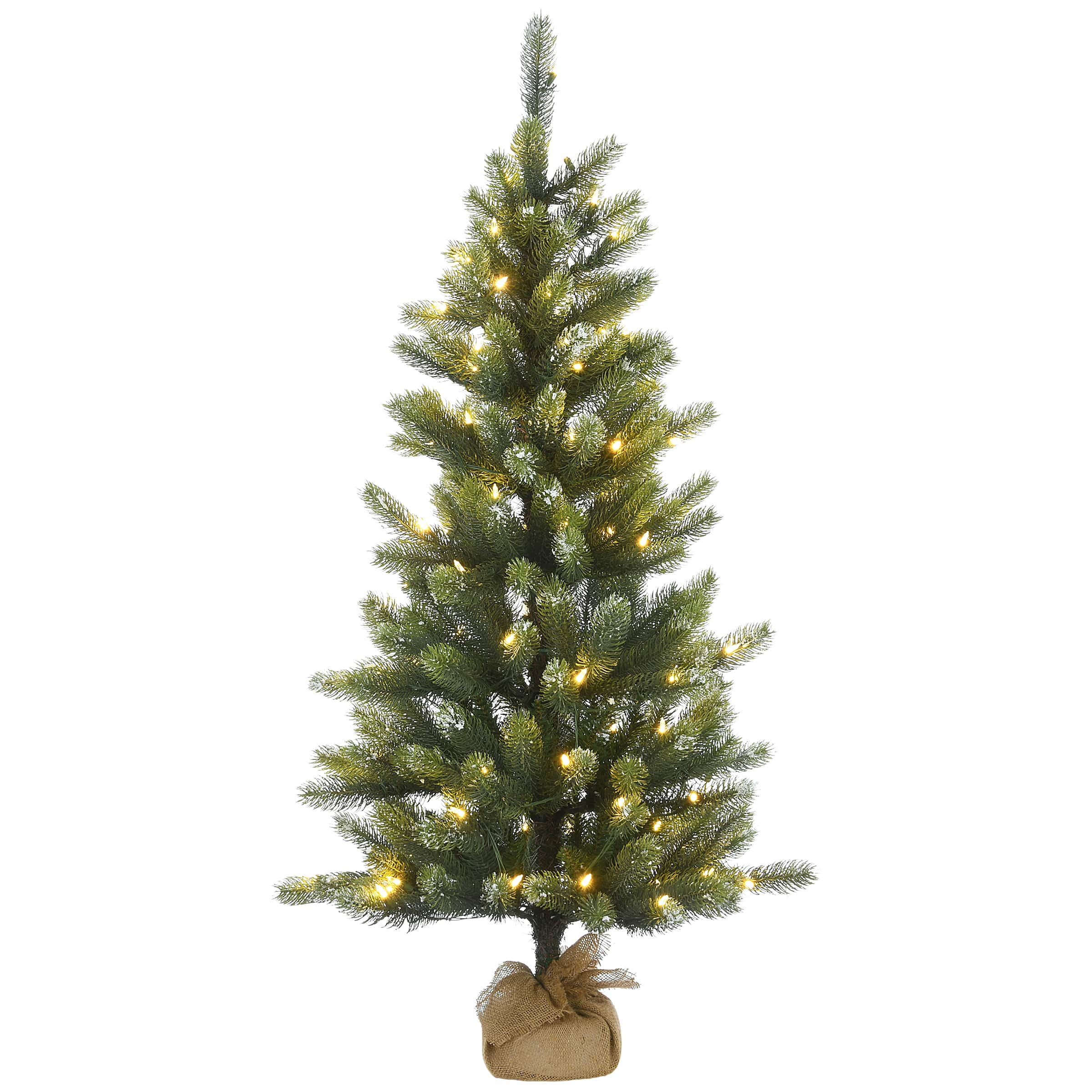 4.5ft. Pre-Lit Trinity Spruce Artificial Christmas Tree With Burlap Base, Clear LED Lights