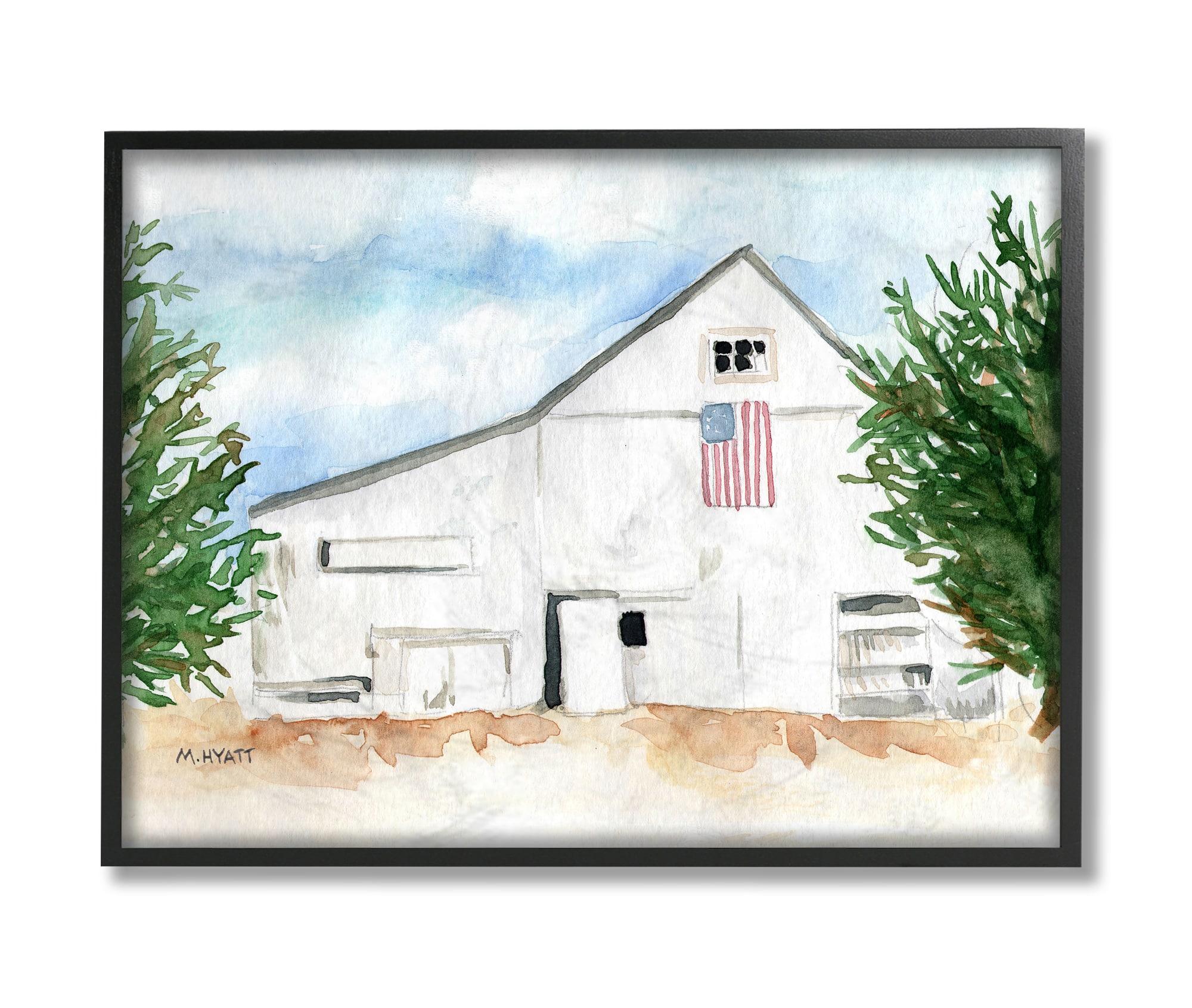Stupell Industries American Barn Watercolor Black Framed Wall Art