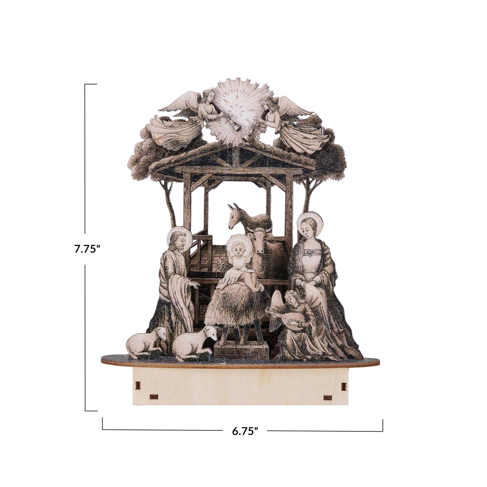 Hello Honey® 7.75" Laser-Cut Wood Nativity Scene with LED Light