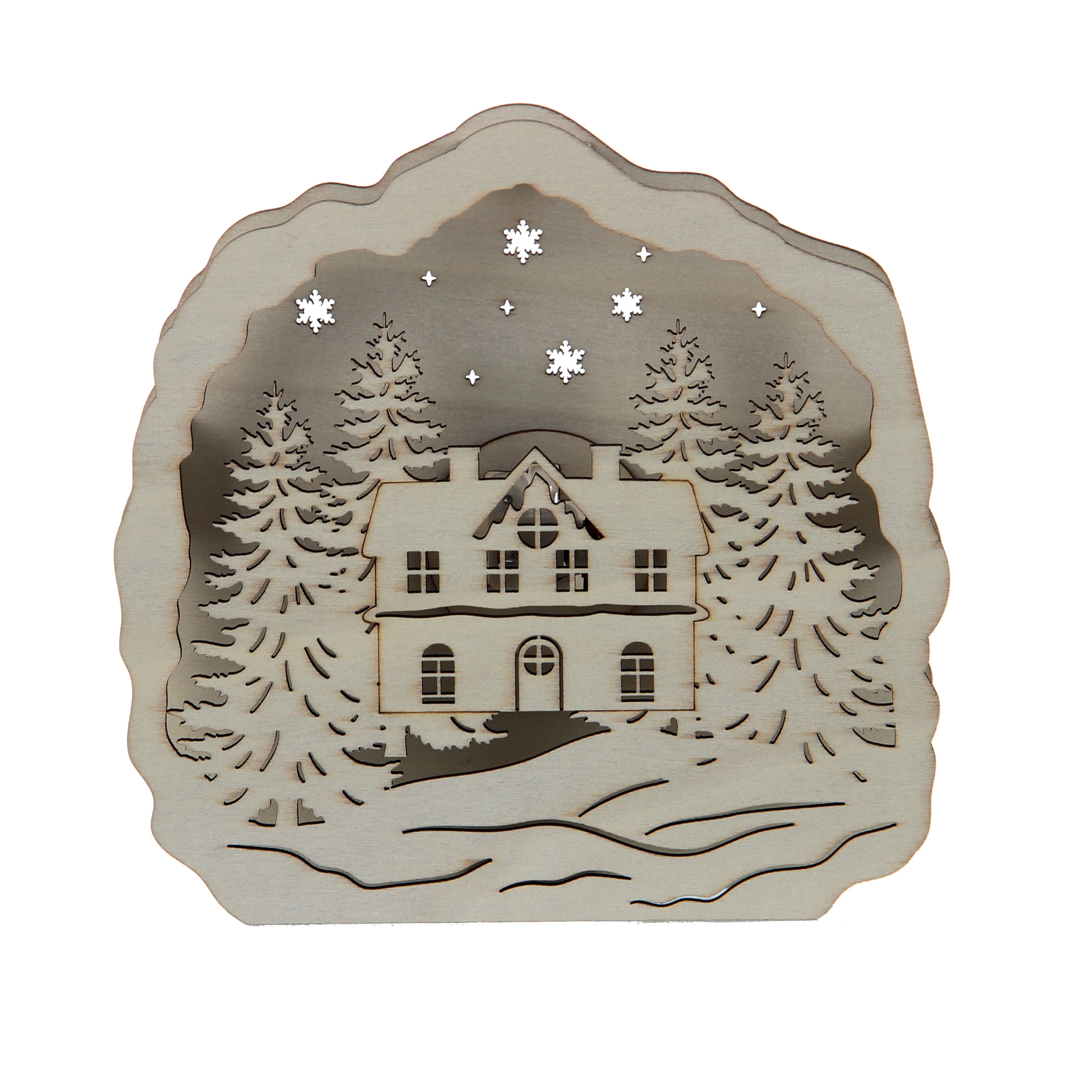 6&#x22; Snowy House LED DIY Wood D&#xE9;cor by Make Market&#xAE;