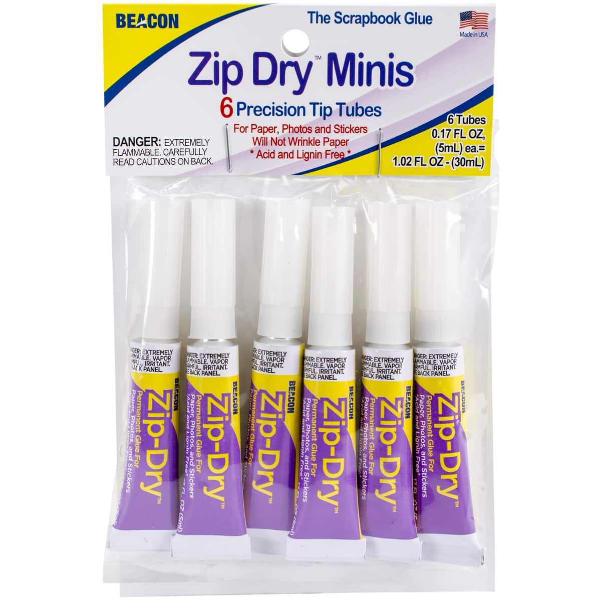 Beacon Zip Dry™ Minis Precision Tip Scrapbook Glue Tubes, 6ct