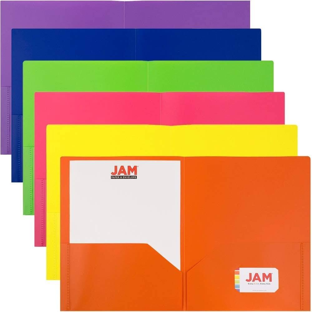JAM Paper 9.5&#x22; x 11.5&#x22; Assorted Plastic 2 Pocket POP Folders, 6ct.