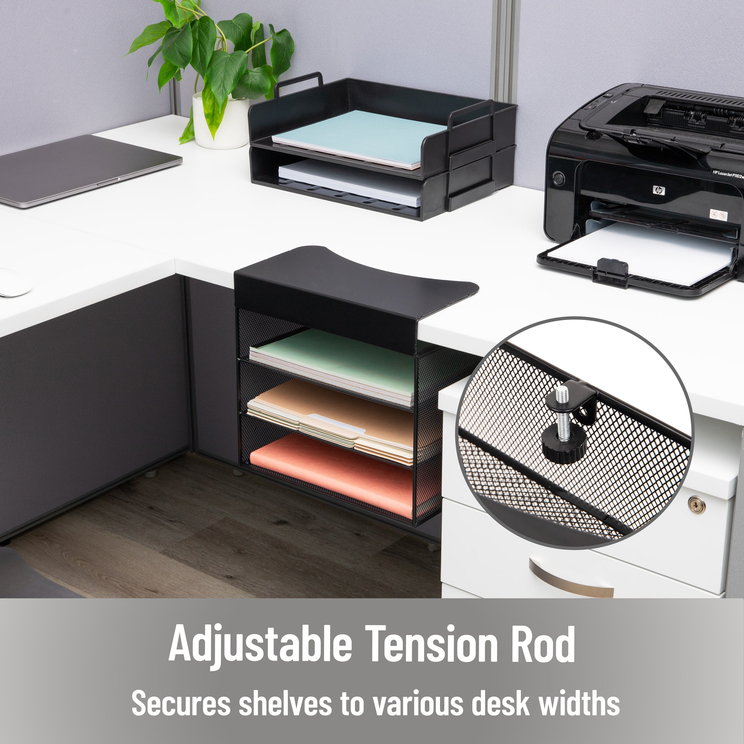 Mind Reader Slide-On Under Desk File Organizer, No Tools Required, Hanging Storage for Laptops, Folders, and Notebooks, Metal, Black