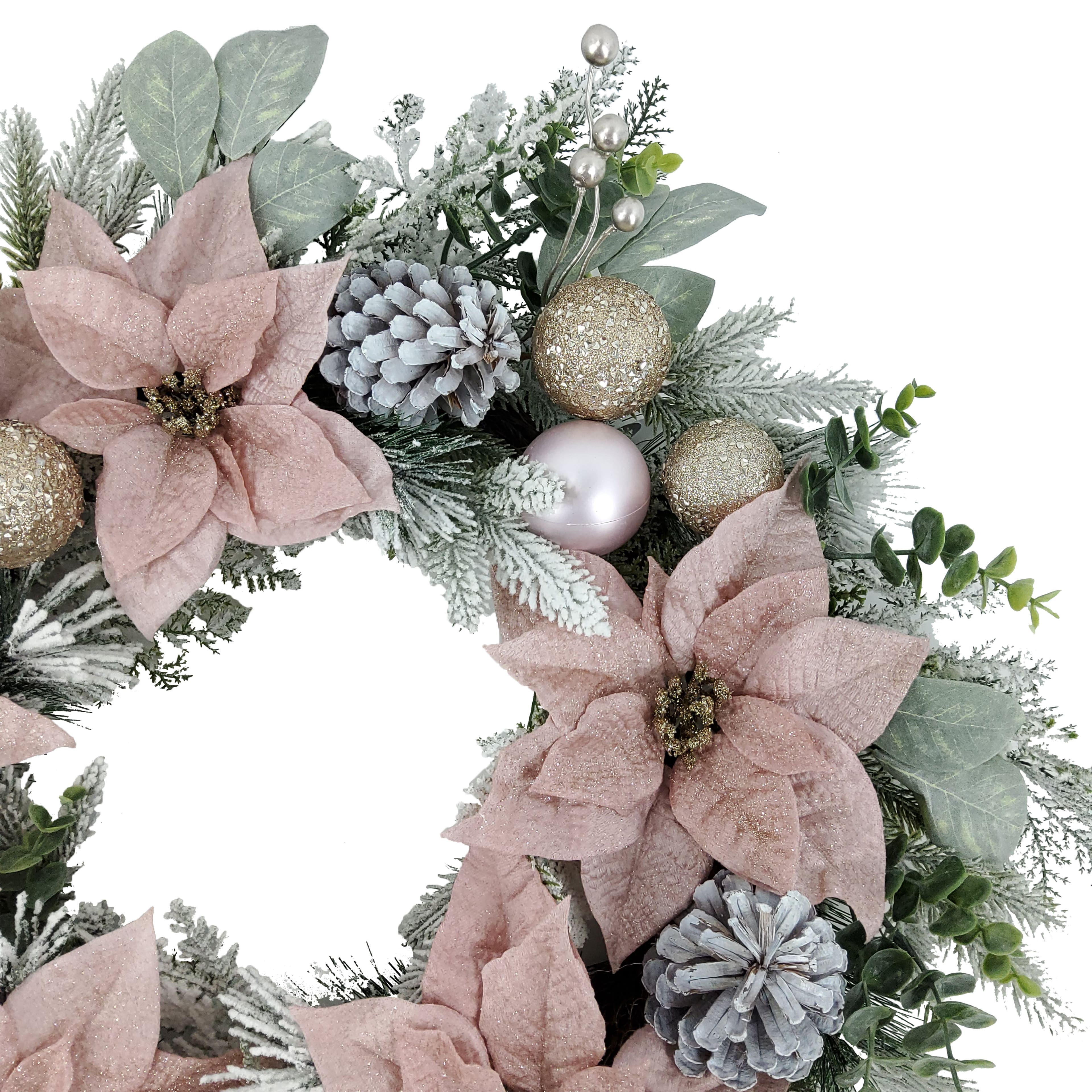 22" Pink Poinsettia & Ornament Wreath by Ashland®